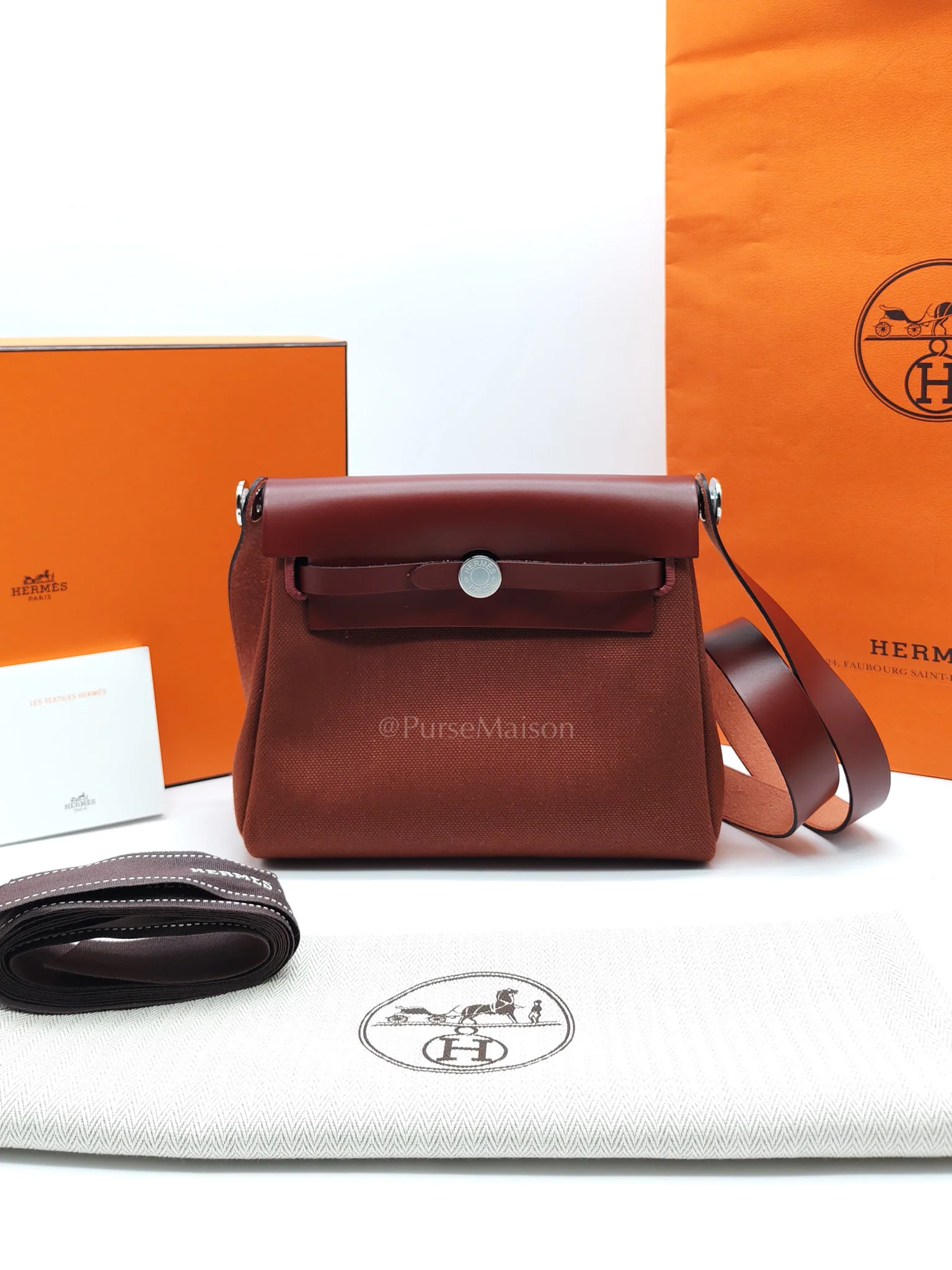 Hermes Herbag Mini in Rouge Canvas and Palladium Hardware Stamp K(2025) - Image 31