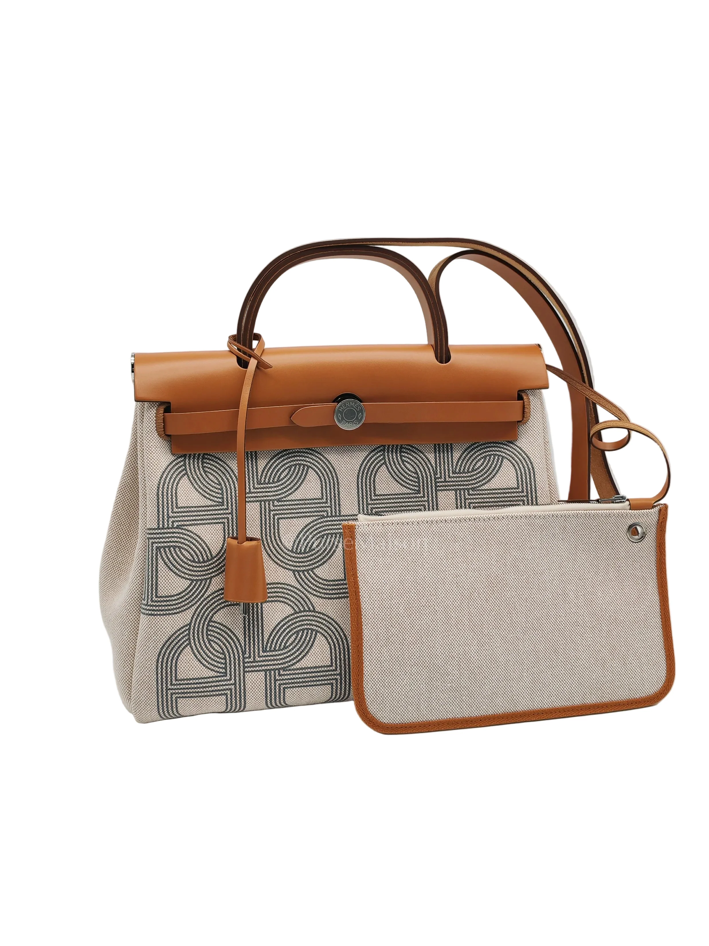 Hermes Herbag 31 H Plume Gris Meyer Beige/NatureCanvas Shoulder Bag Stamp B (2023) - Image 2
