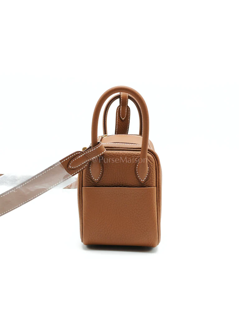 Hermes Mini Lindy Gold in Clemence Leather and Gold Hardware Stamp K (2025) - Image 6