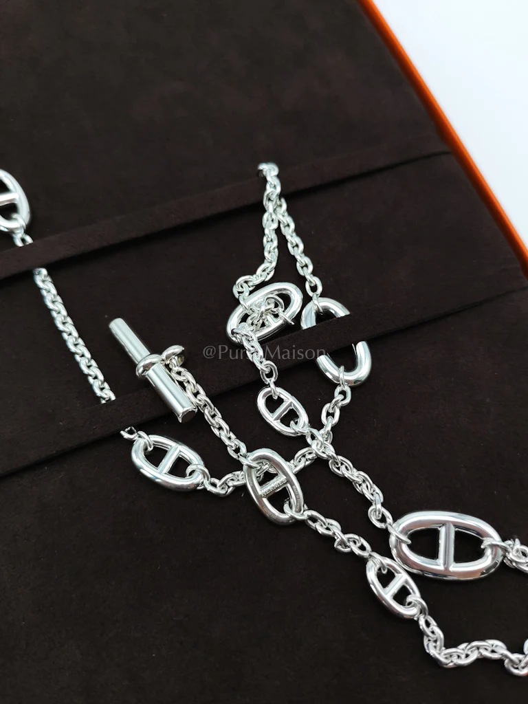 Hermes Sautoir Farandole Chain Sterling Silver Long Necklace Size 80cm - Image 4