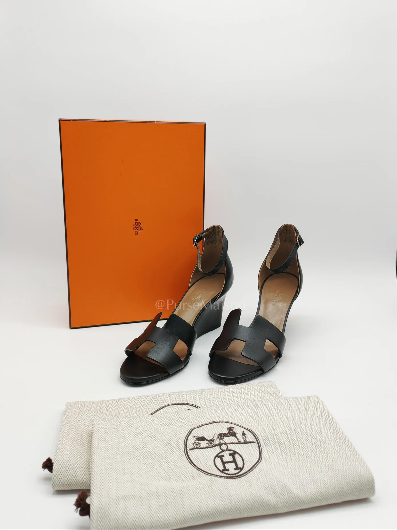 Hermes Legend in Black Swift Leather Sandals Size 37EU (24cm) - Image 26
