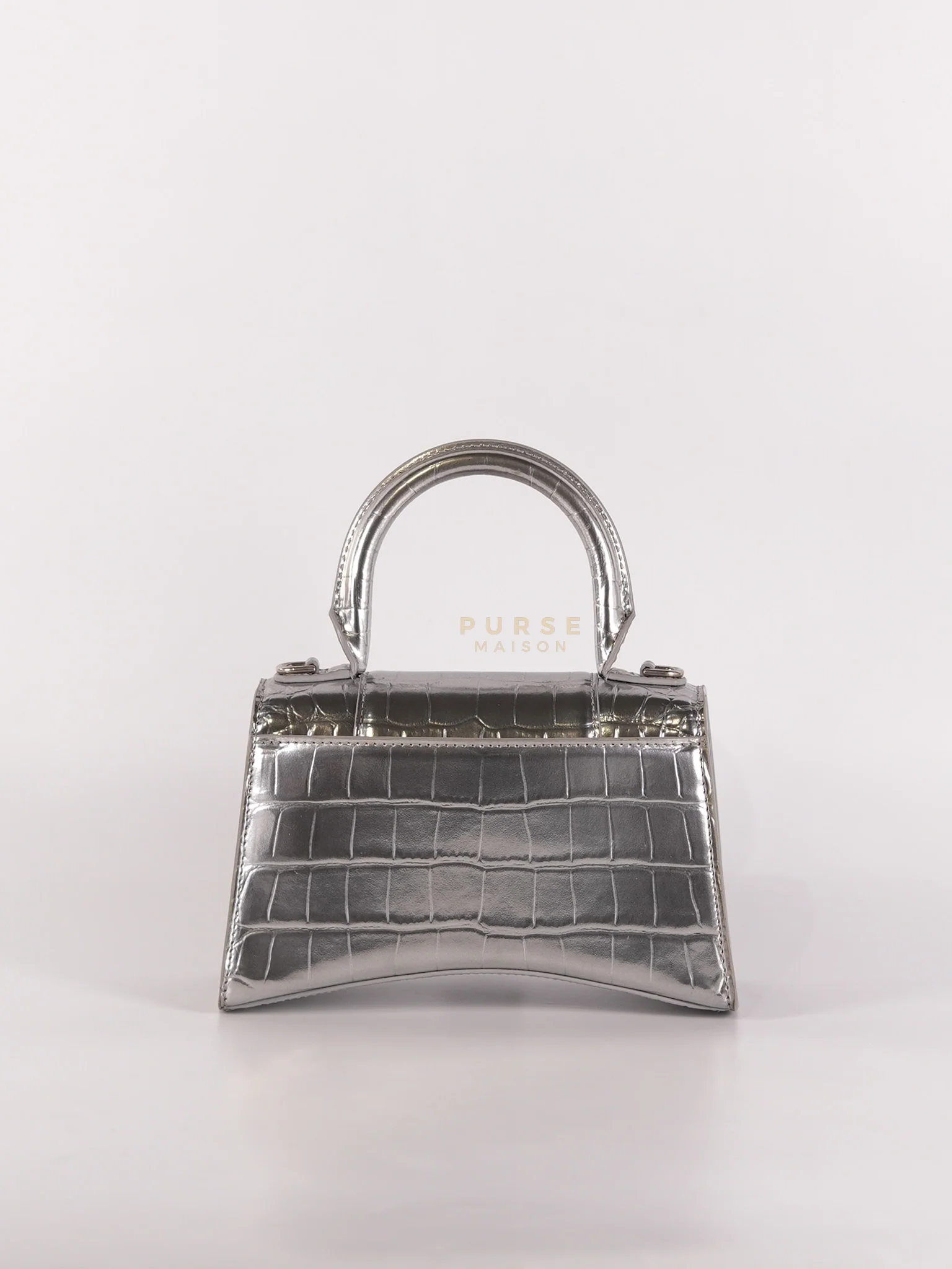 Balenciaga Hourglass Mini in Metallic Silver Crocodile Embossed Leather - Image 4