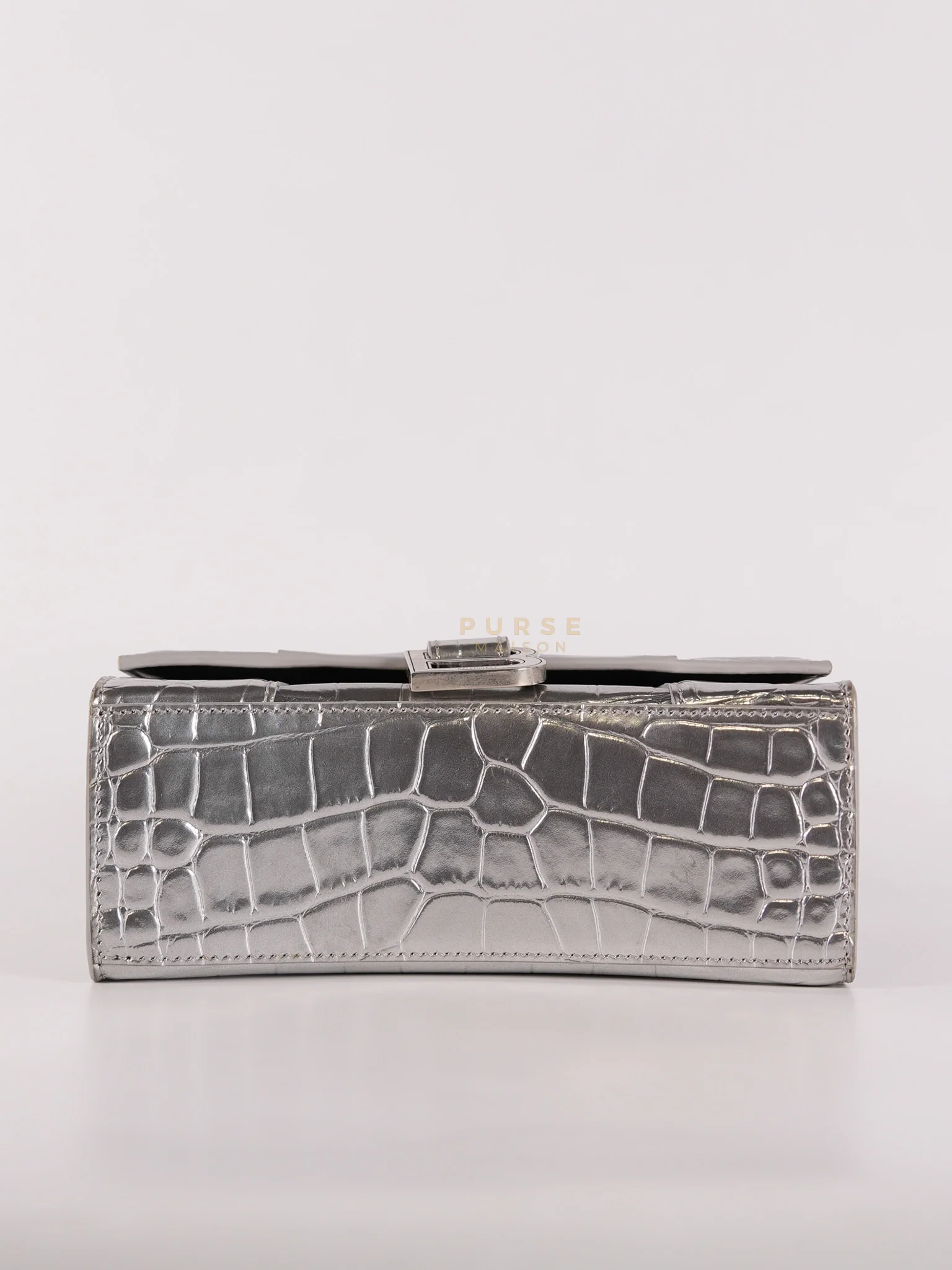 Balenciaga Hourglass Mini in Metallic Silver Crocodile Embossed Leather - Image 7