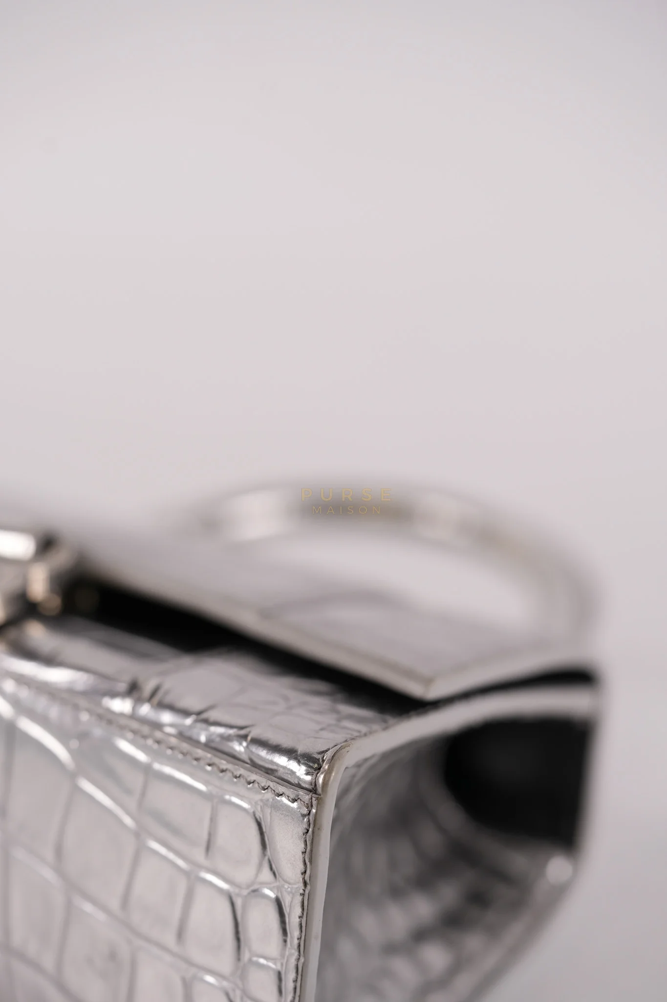 Balenciaga Hourglass Mini in Metallic Silver Crocodile Embossed Leather - Image 9