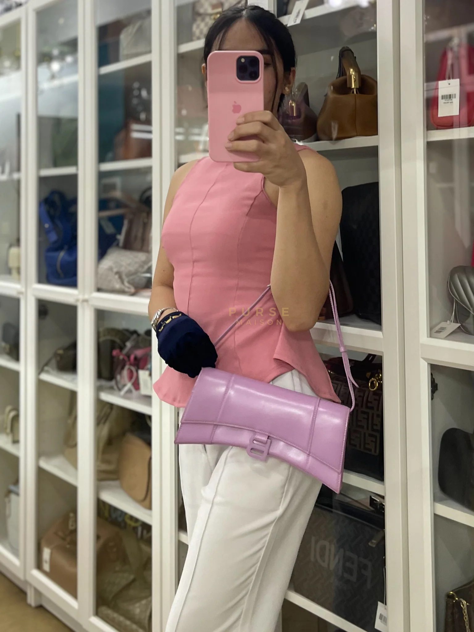 Balenciaga Hourglass Stretch in Light Purplish Pink in Smooth Calfskin Leather Shoulder Bag - Image 50