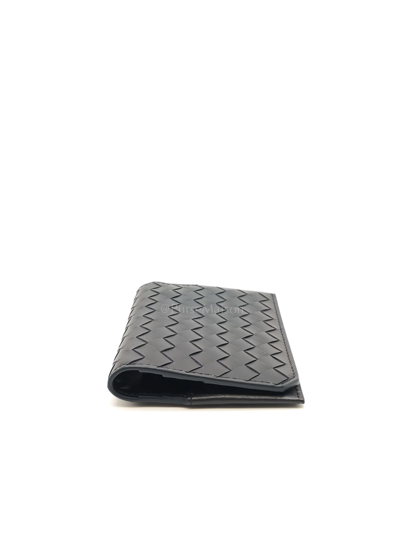 Bottega Veneta Intercciato Piccolo Bi-fold Wallet in Navy Blue Woven Leather - Image 6