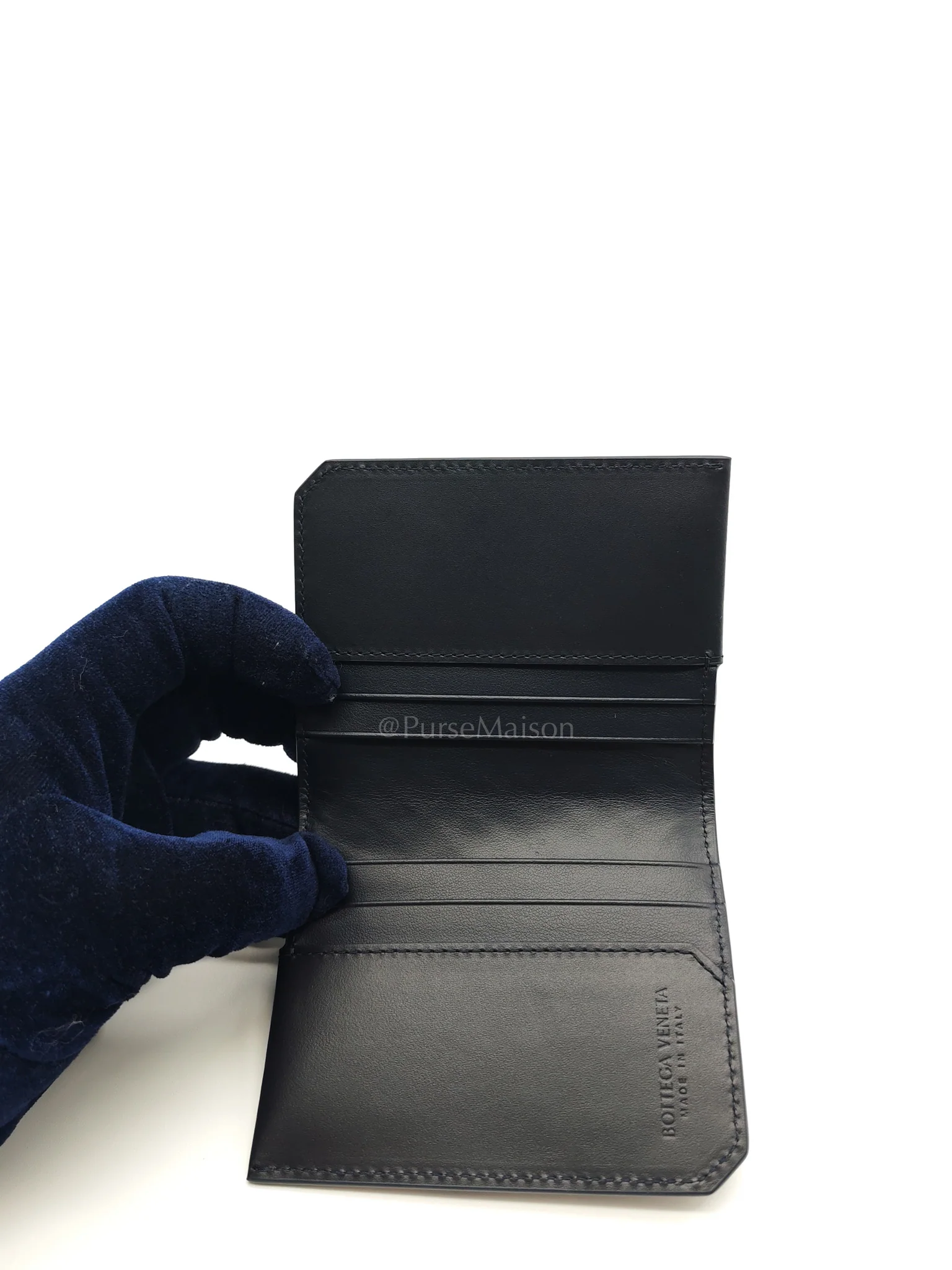 Bottega Veneta Intercciato Piccolo Bi-fold Wallet in Navy Blue Woven Leather - Image 8