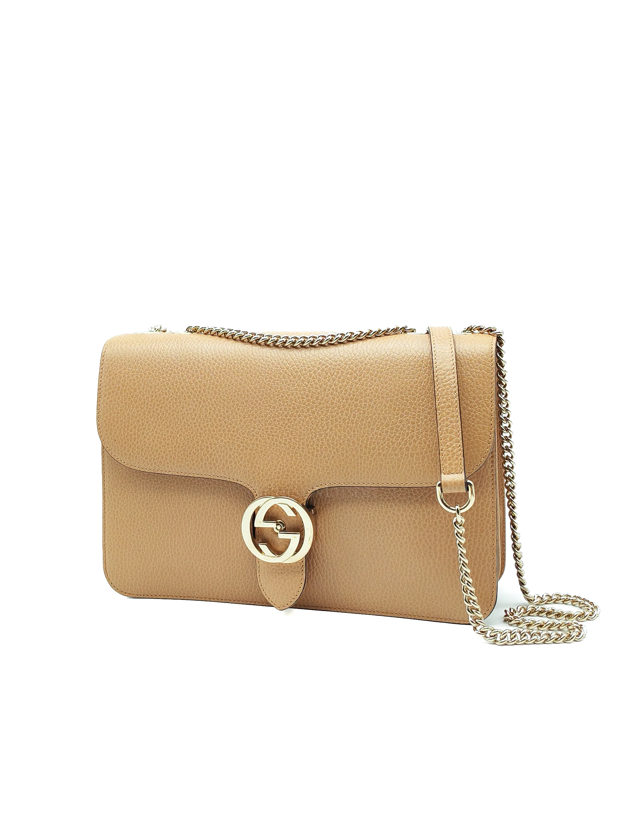 Gucci Interlocking G Shoulder Bag in Beige Dollar Calfksin Leather & Light Gold Hardware - Image 3