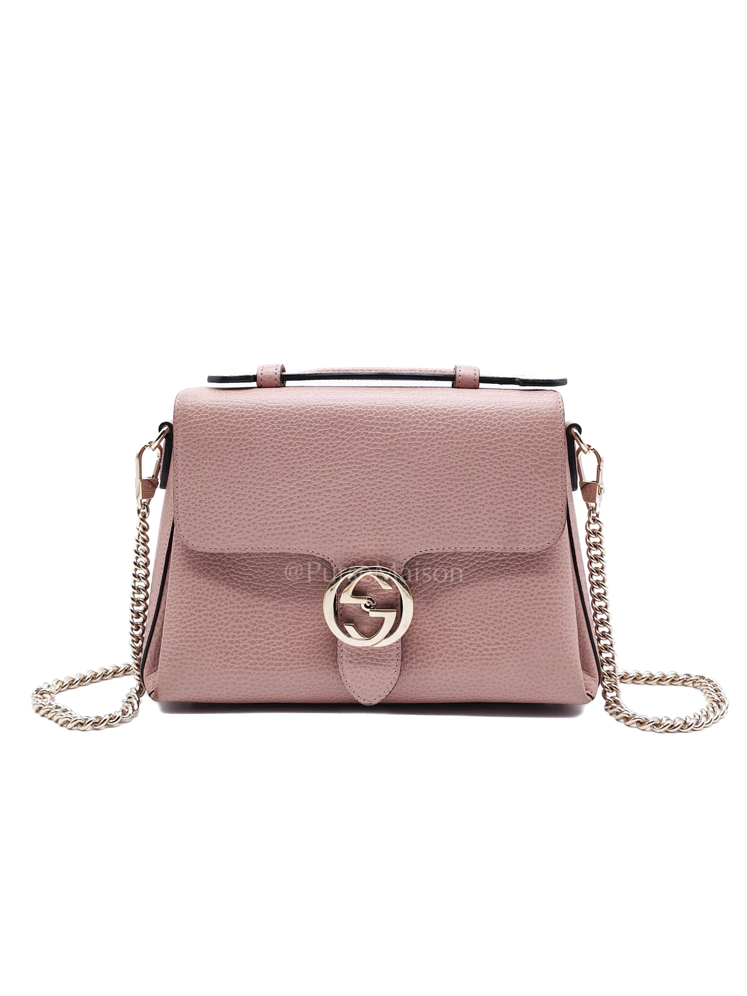 Gucci Interlocking G Medium Top Handle in Pink Grained Calfskin Leather Crossbody Bag