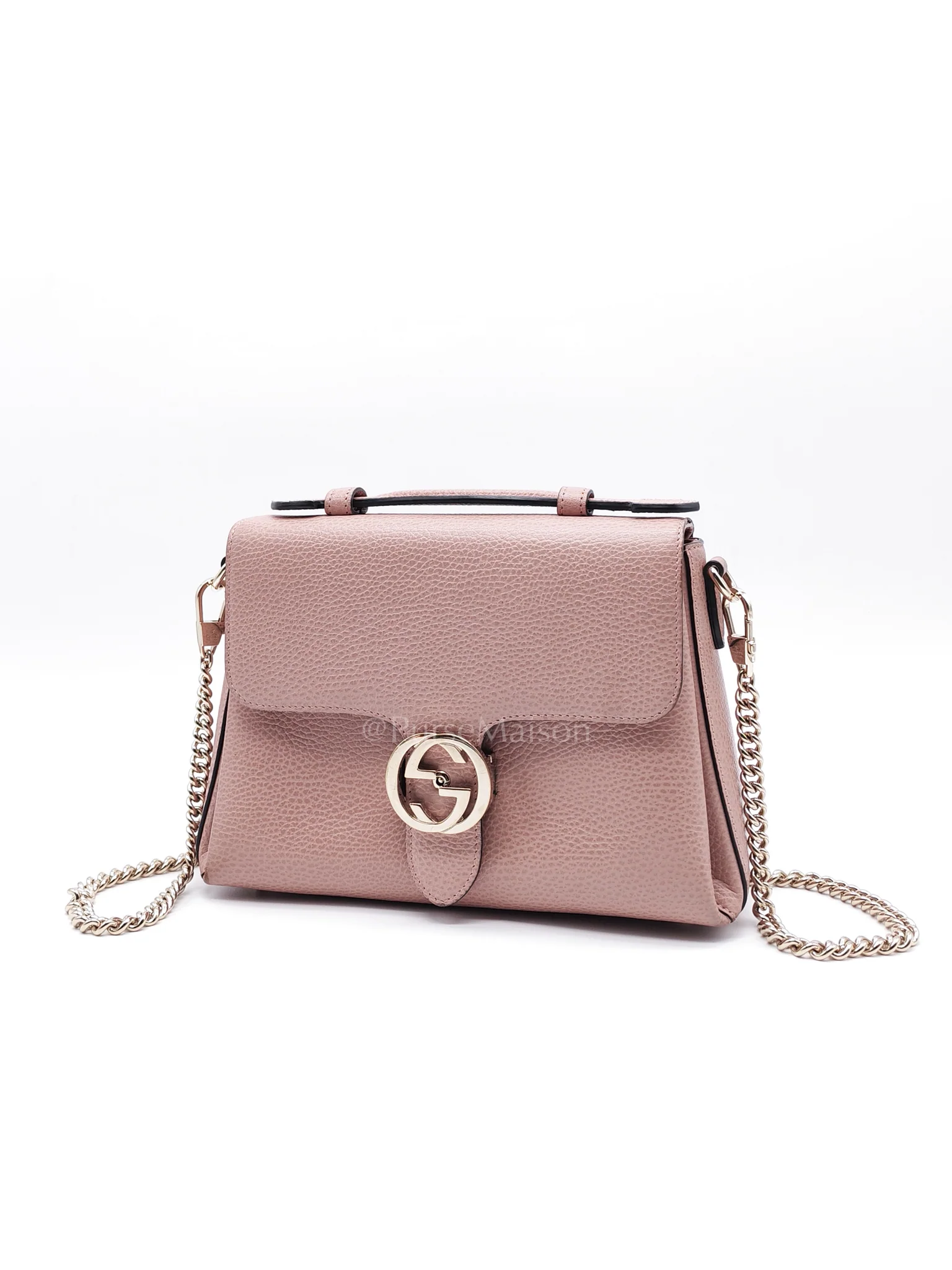 Gucci Interlocking G Medium Top Handle in Pink Grained Calfskin Leather Crossbody Bag - Image 3