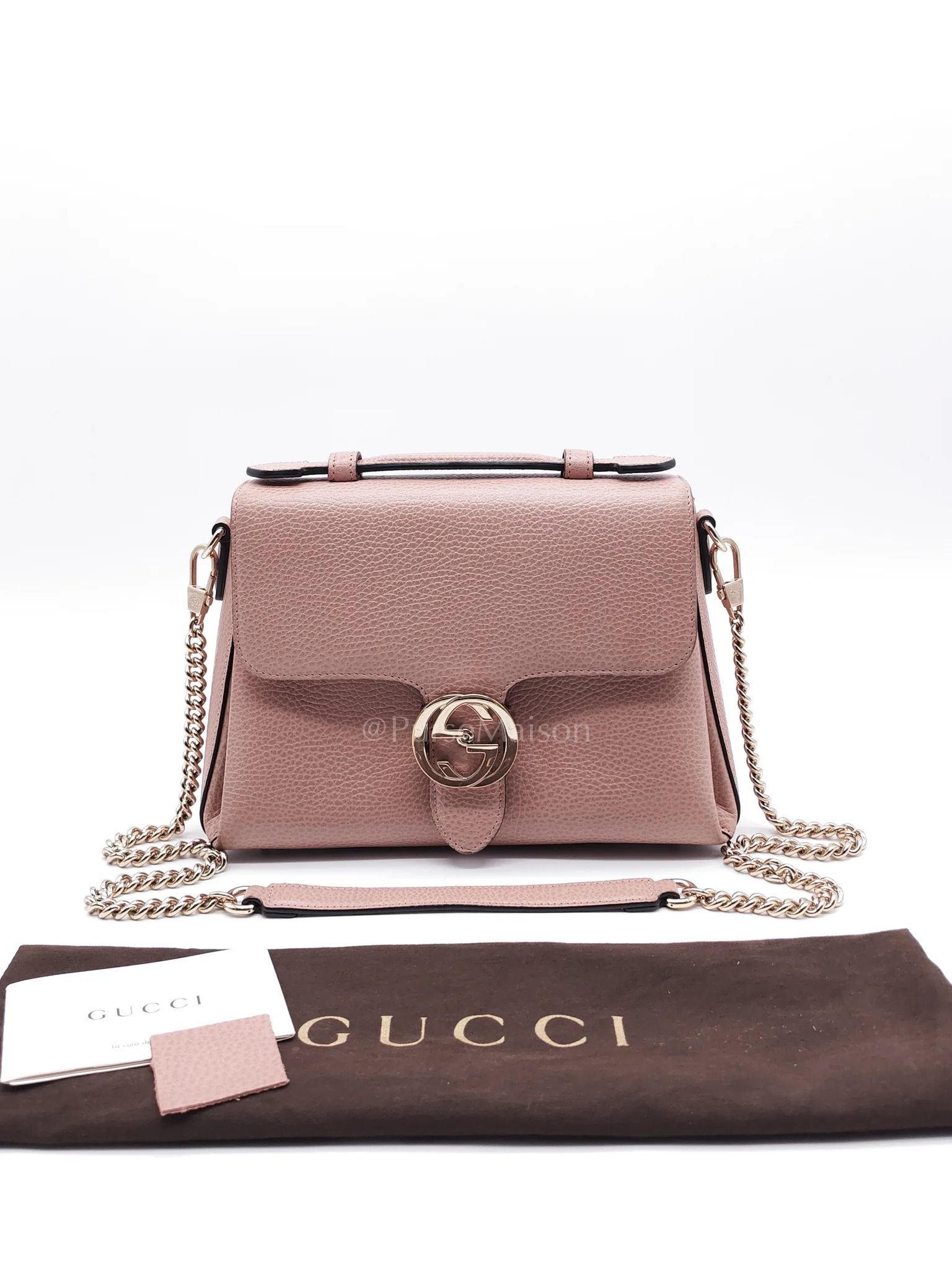 Gucci Interlocking G Medium Top Handle in Pink Grained Calfskin Leather Crossbody Bag - Image 38