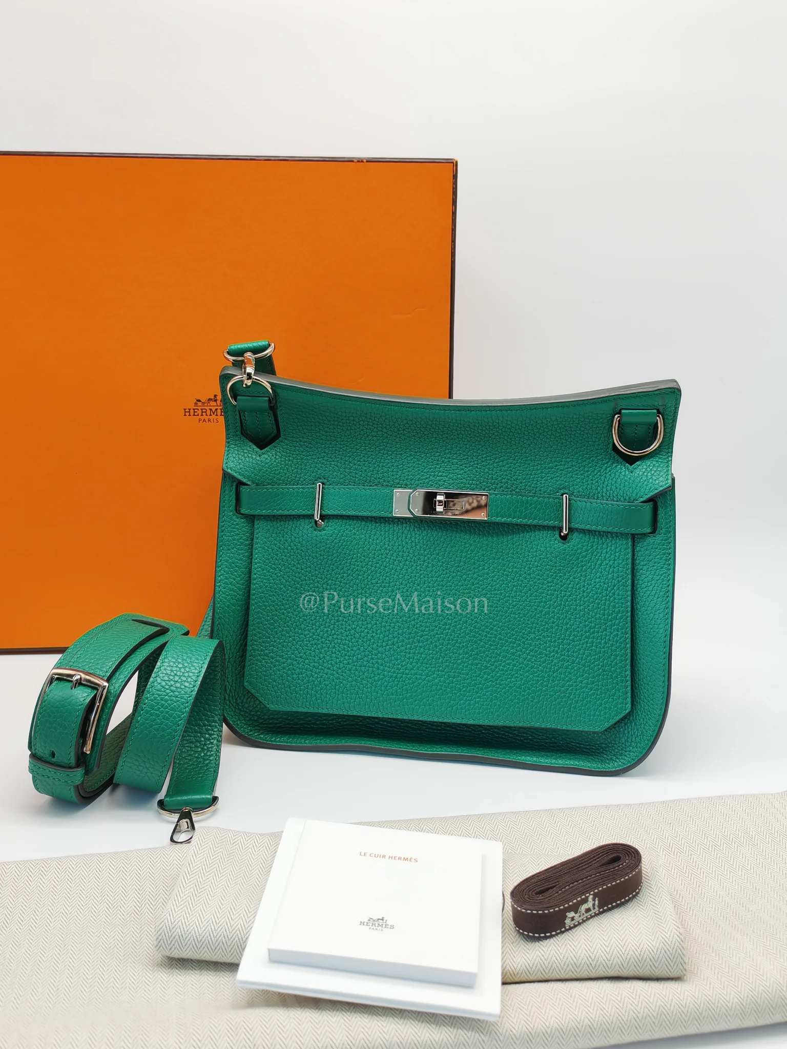 Hermes Jypsiere 28 in Vert Cypress Clemence Leather & Palladium Hardware Stamp A(2017) - Image 28