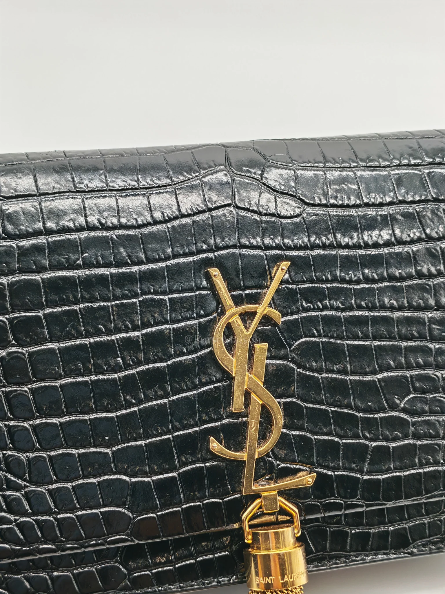 Yves Saint Laurent Kate Tassel Bag in Black Croc-Embossed Leather & Gold Hardware - Image 15