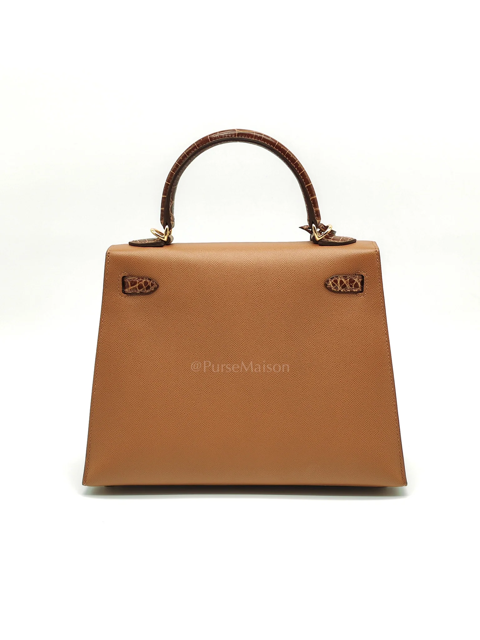 Hermes Kelly 25 Sellier in Gold Madame Leather and Shiny Croc Touch and Gold Hardware Stamp U (2022) - Image 4