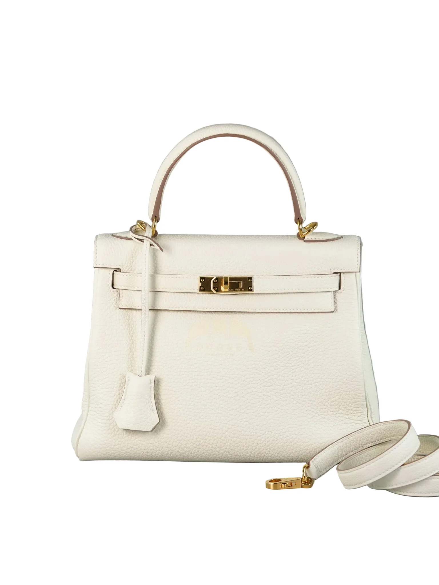 Hermes Kelly 25 in Mushroom Togo Leather Retourne & Gold Hardware Stamp B (2023)