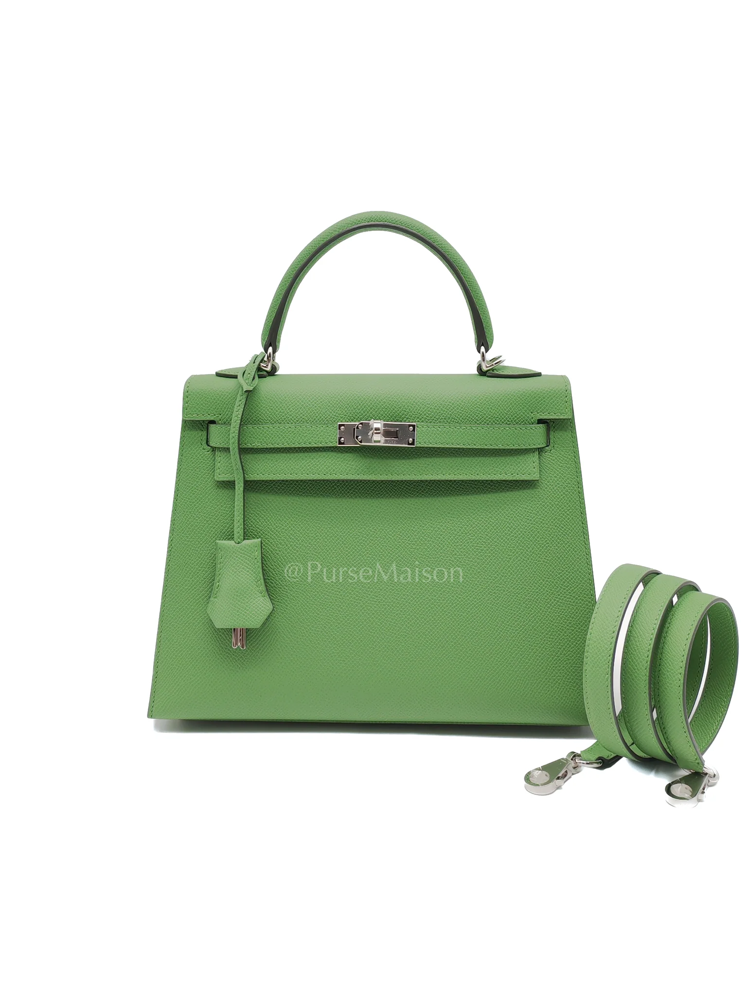 Hermes Kelly 25 Sellier in Vert Yucca Epsom Leather and Palladium Hardware Stamp W (2024)