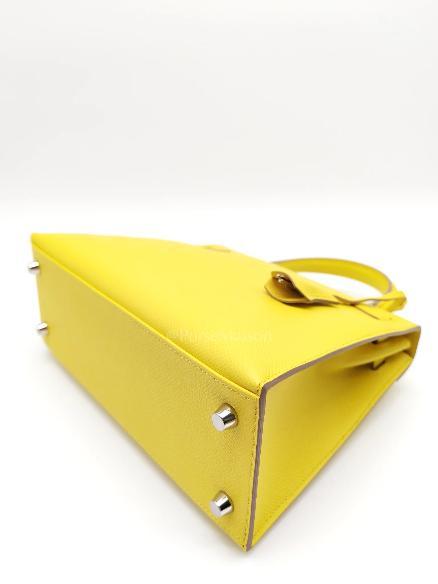 Hermes Kelly 25 Sellier in Lime Epsom Leather and Palladiun Hardware Stamp U (2022) - Image 11