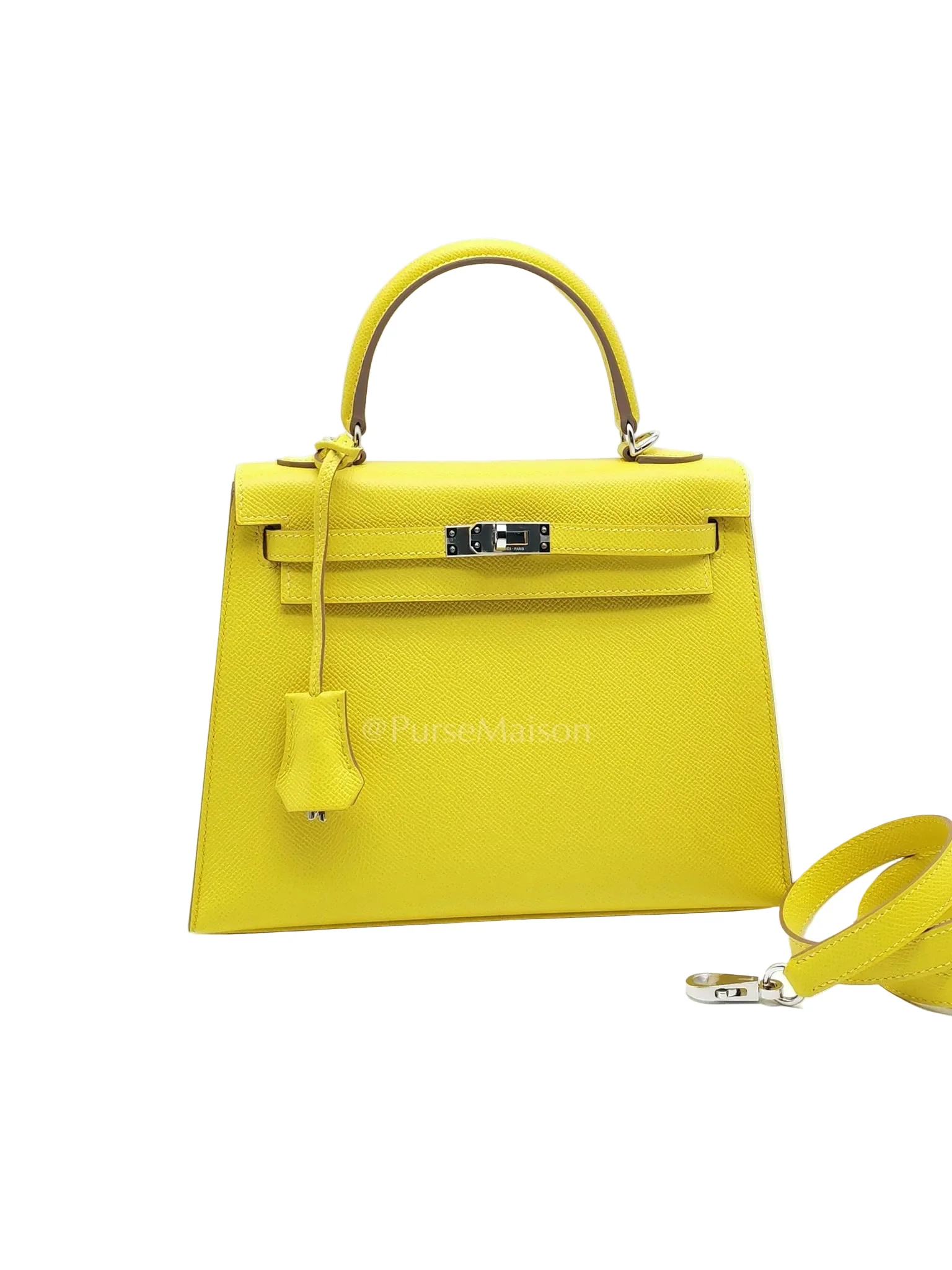 Hermes Kelly 25 Sellier in Lime Epsom Leather and Palladiun Hardware Stamp U (2022) - Image 2