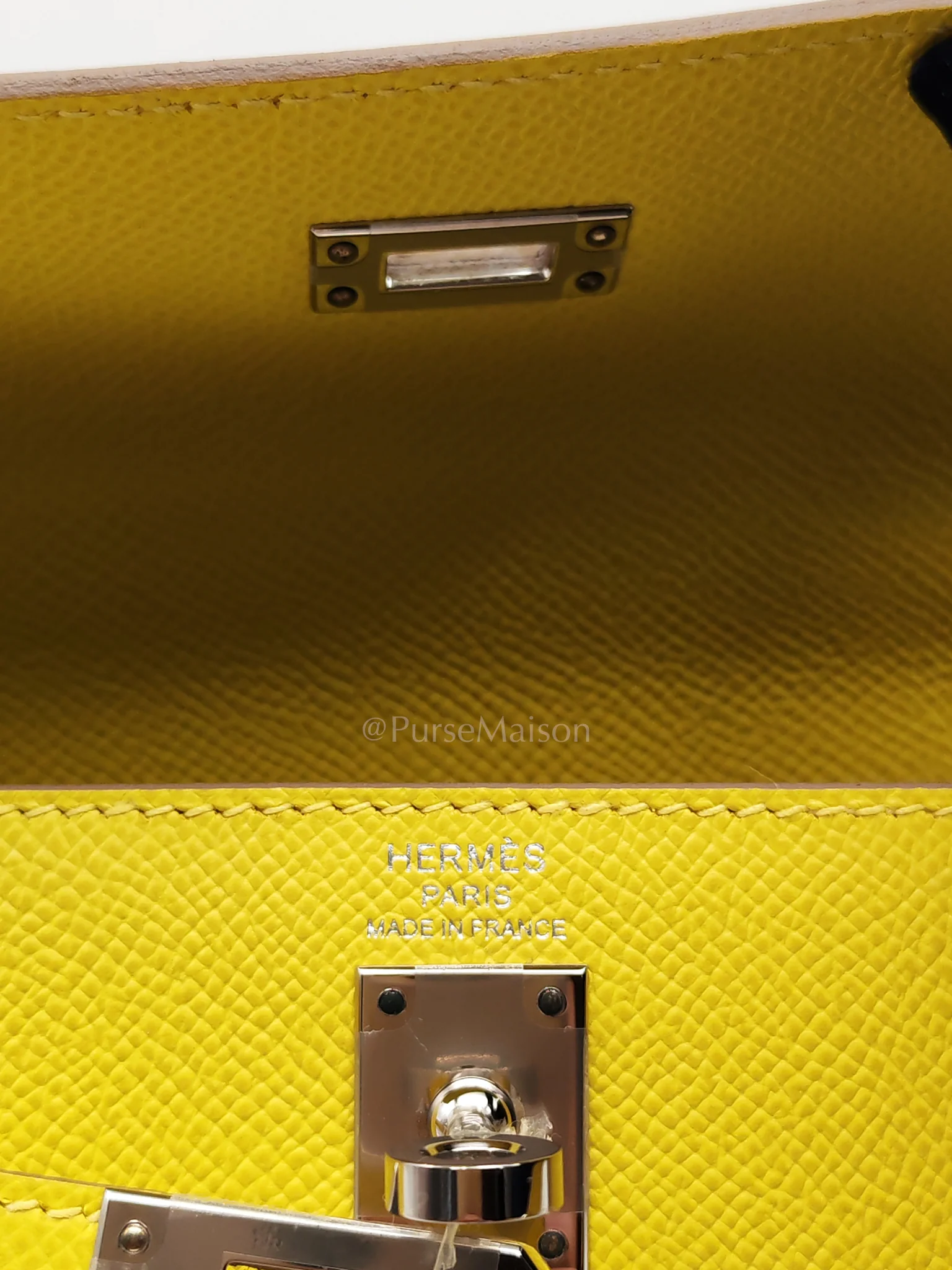 Hermes Kelly 25 Sellier in Lime Epsom Leather and Palladiun Hardware Stamp U (2022) - Image 22