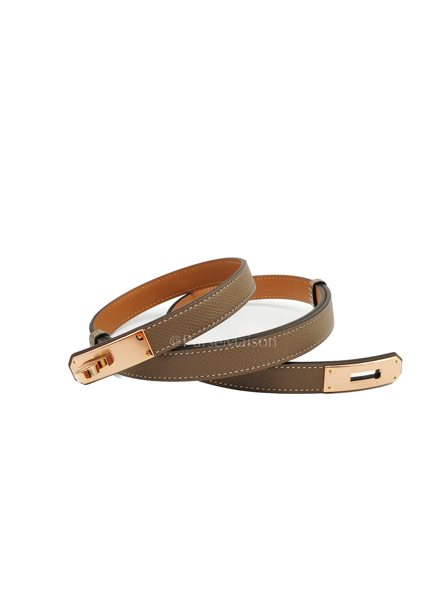 Hermes Kelly Belt Etoupe Epsom Leather in Rose Gold Hardware Stamp W(2024) - Image 3