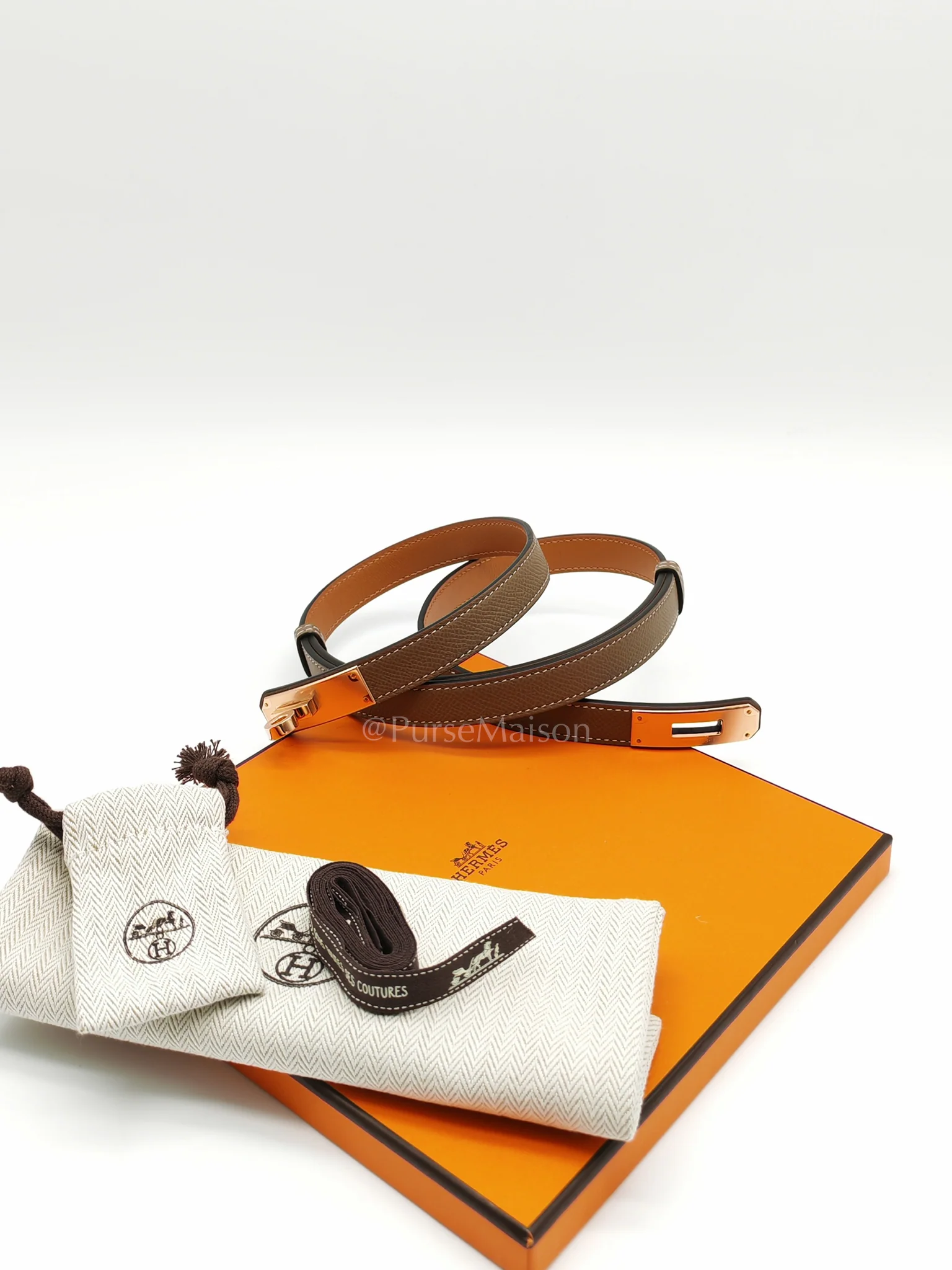 Hermes Kelly Belt Etoupe Epsom Leather in Rose Gold Hardware Stamp W(2024) - Image 8