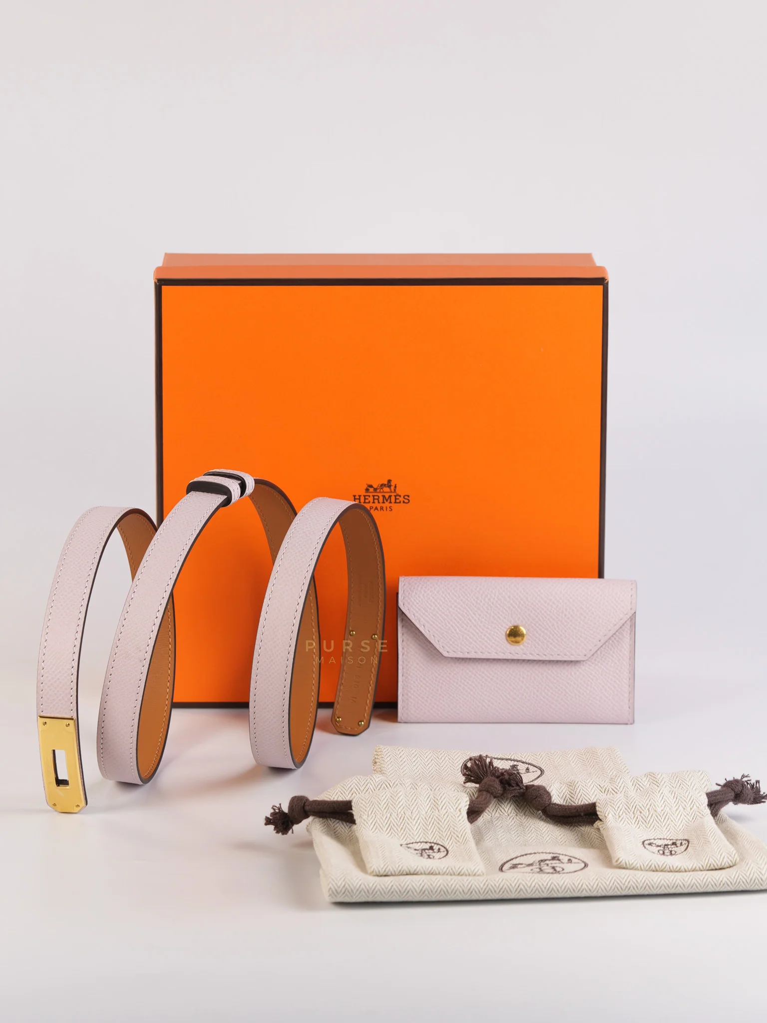 Hermes Kelly Pocket Belt Mauve Pale Epsom in Gold Hardware Stamp W (2024) - Image 35