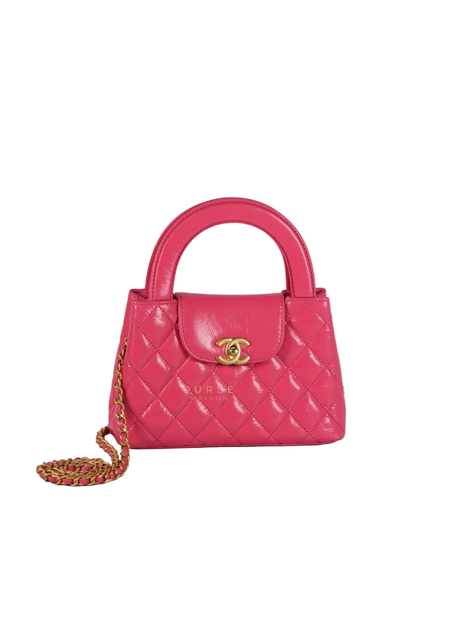 Chanel CC Kelly Small Fuchsia Shiny Calfskin Leather and Aged Gold Hardware (Microchip) - Image 3