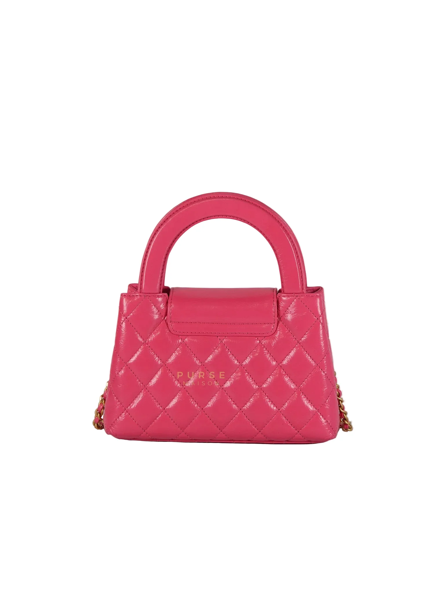 Chanel CC Kelly Small Fuchsia Shiny Calfskin Leather and Aged Gold Hardware (Microchip) - Image 4