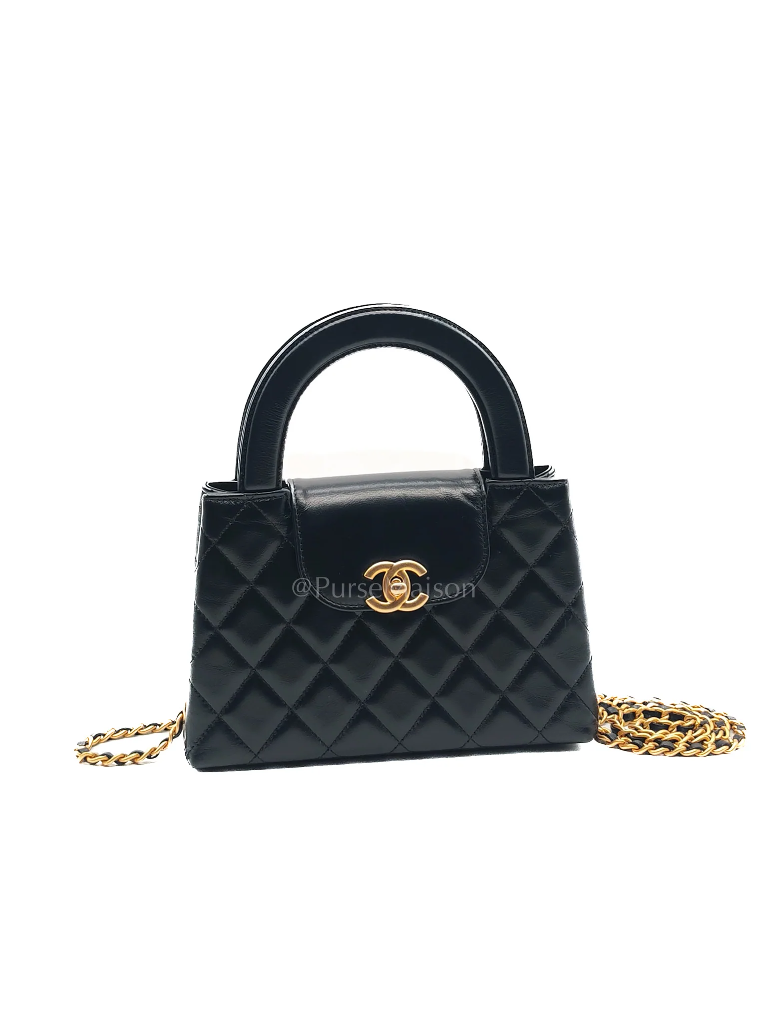 Chanel CC Kelly Small in Black Calfskin Leather & Aged Gold Hardware (Microchip) - Image 3
