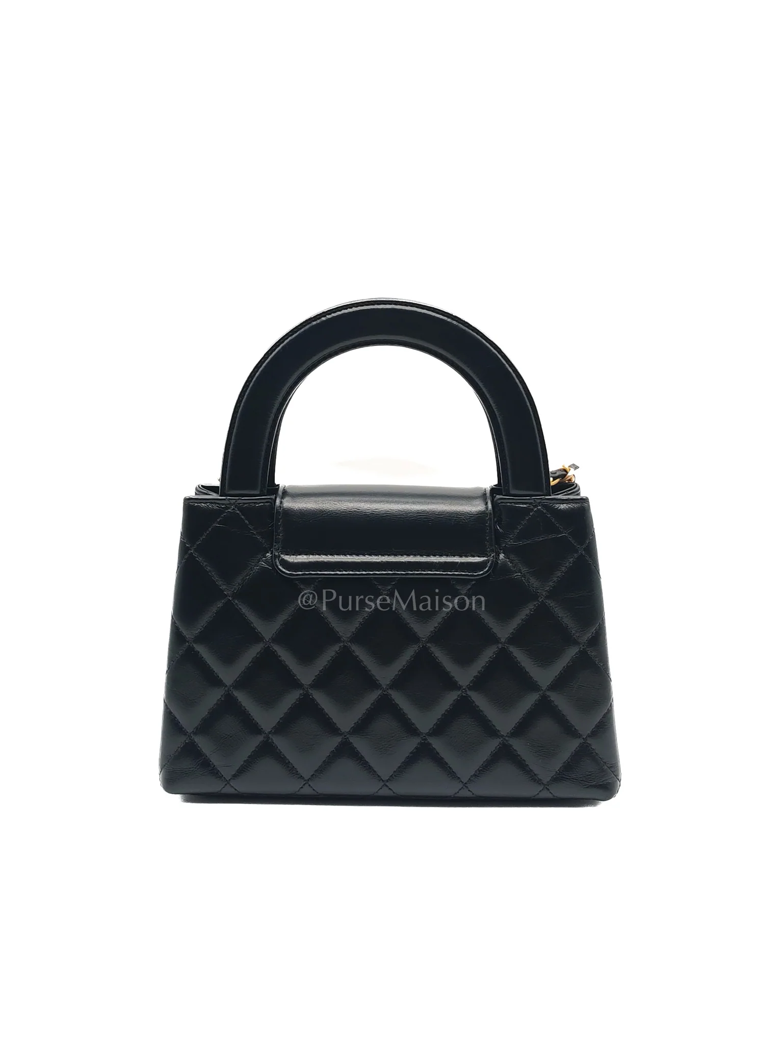 Chanel CC Kelly Small in Black Calfskin Leather & Aged Gold Hardware (Microchip) - Image 4
