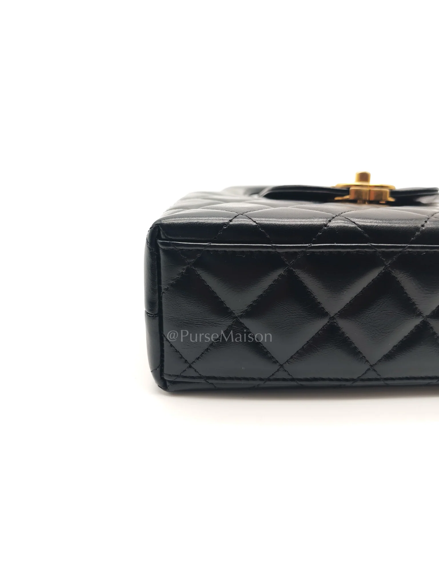 Chanel CC Kelly Small in Black Calfskin Leather & Aged Gold Hardware (Microchip) - Image 9