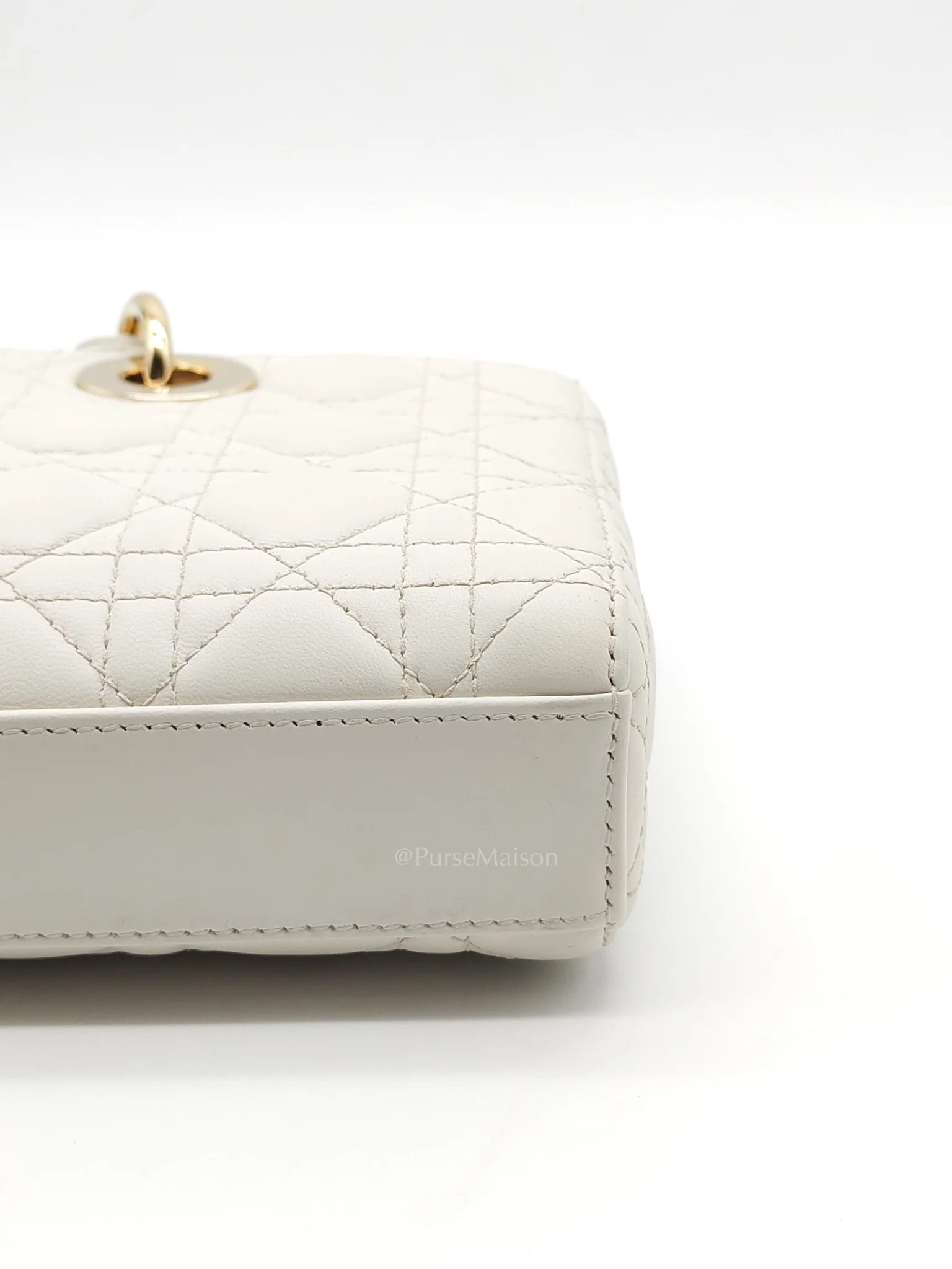 Christian Dior Lady D-Joy Medium in White Cannage Lambskin Leather Light Gold Hardware - Image 15