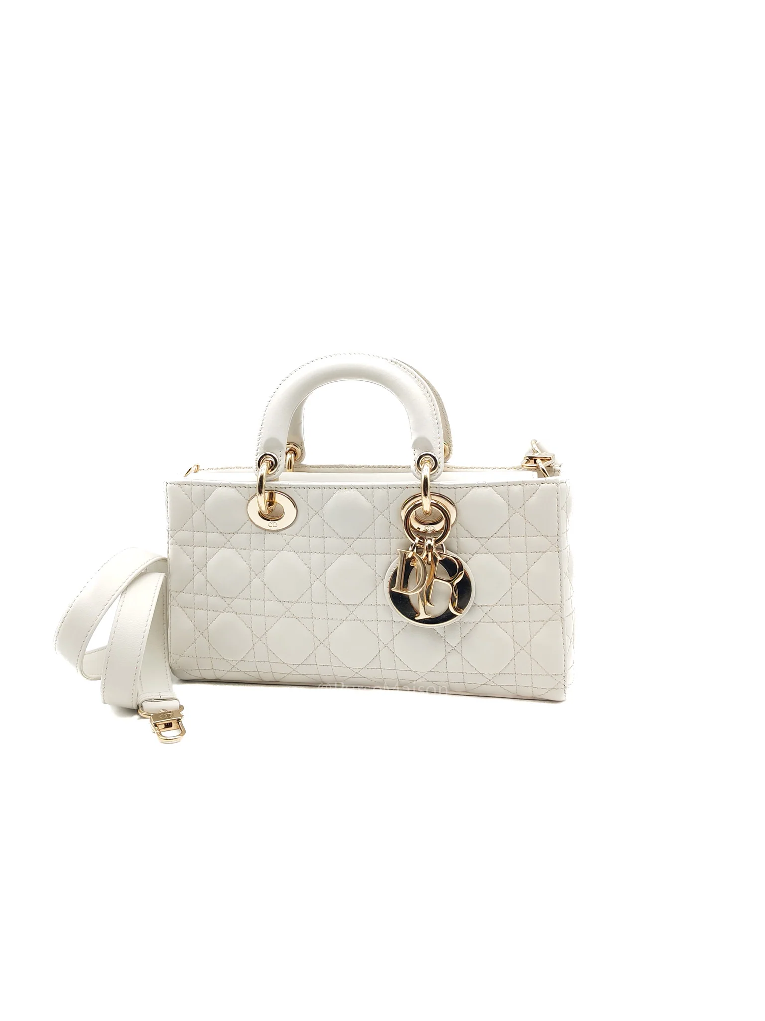 Christian Dior Lady D-Joy Medium in White Cannage Lambskin Leather Light Gold Hardware - Image 2