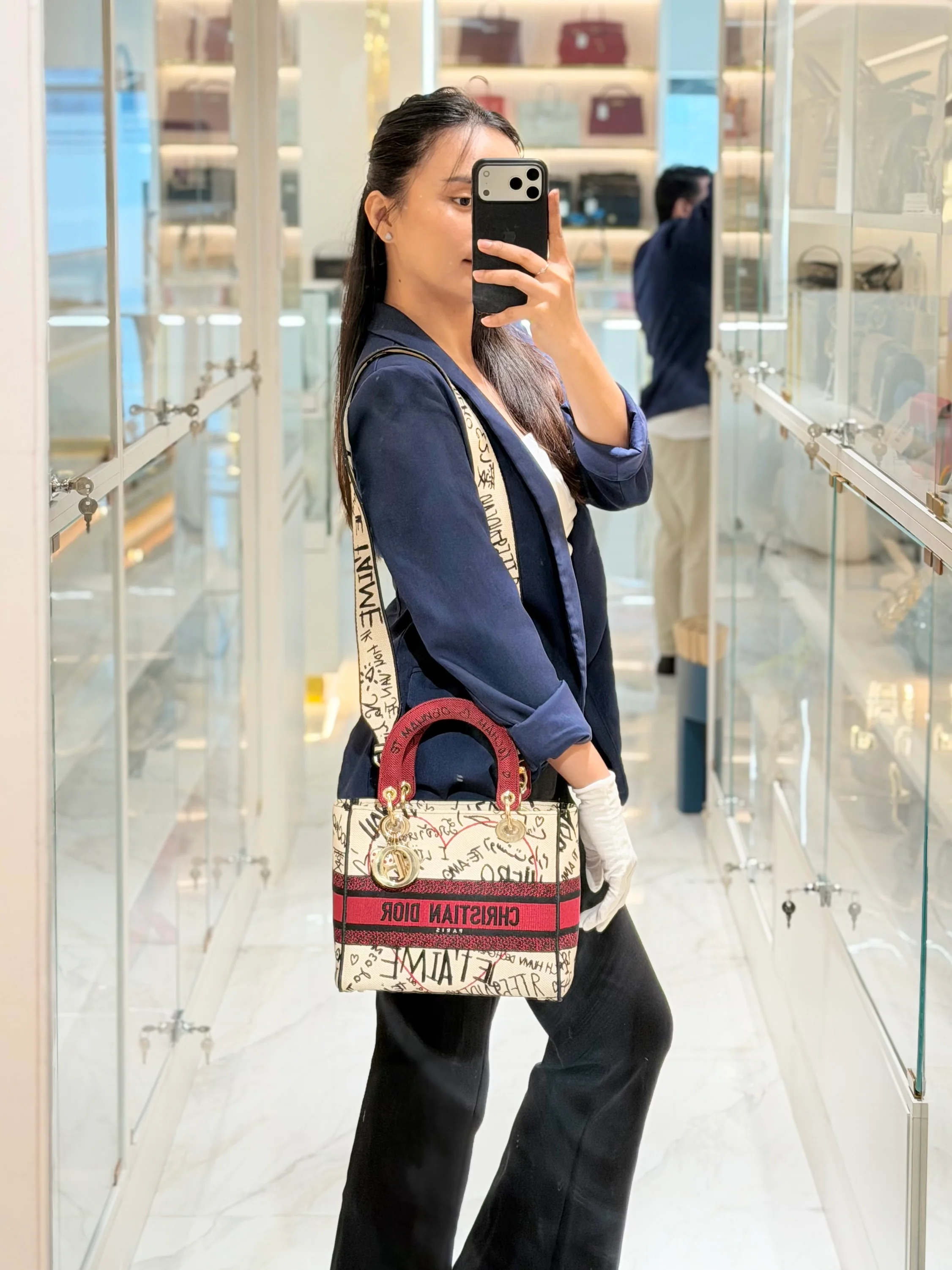 Christian Dior Lady D-Lite Medium in Latte Multicolor Dioramour Graffiti Embroidery & Light Gold Hardware - Image 38
