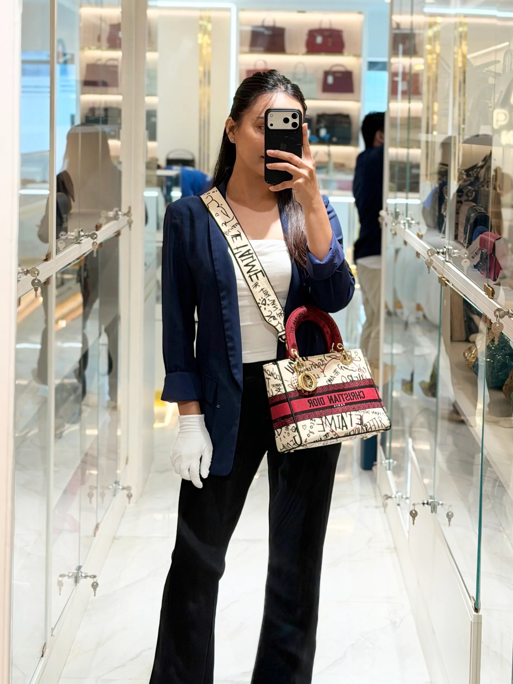 Christian Dior Lady D-Lite Medium in Latte Multicolor Dioramour Graffiti Embroidery & Light Gold Hardware - Image 39