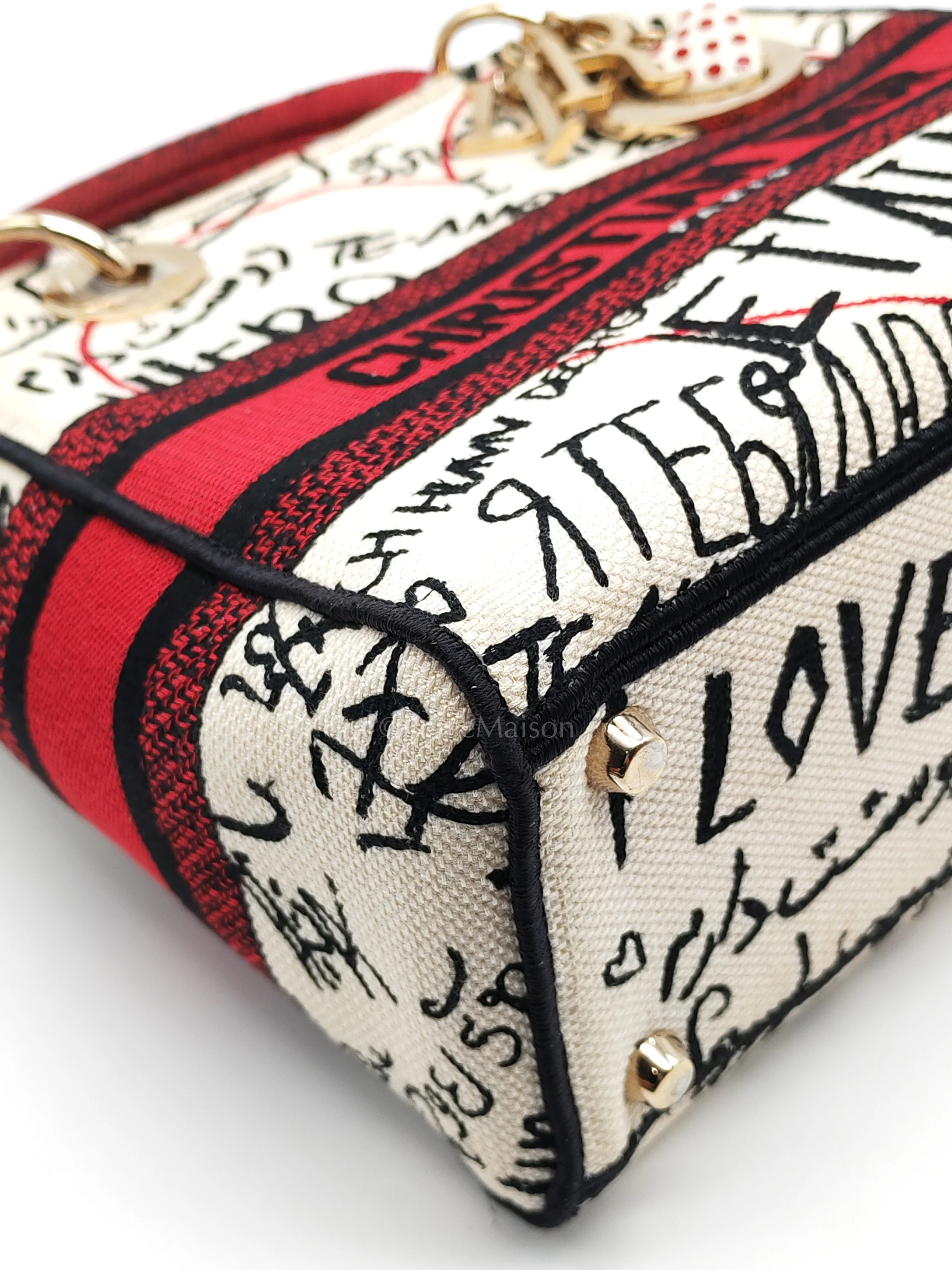 Christian Dior Lady D-Lite Medium in Latte Multicolor Dioramour Graffiti Embroidery & Light Gold Hardware - Image 8
