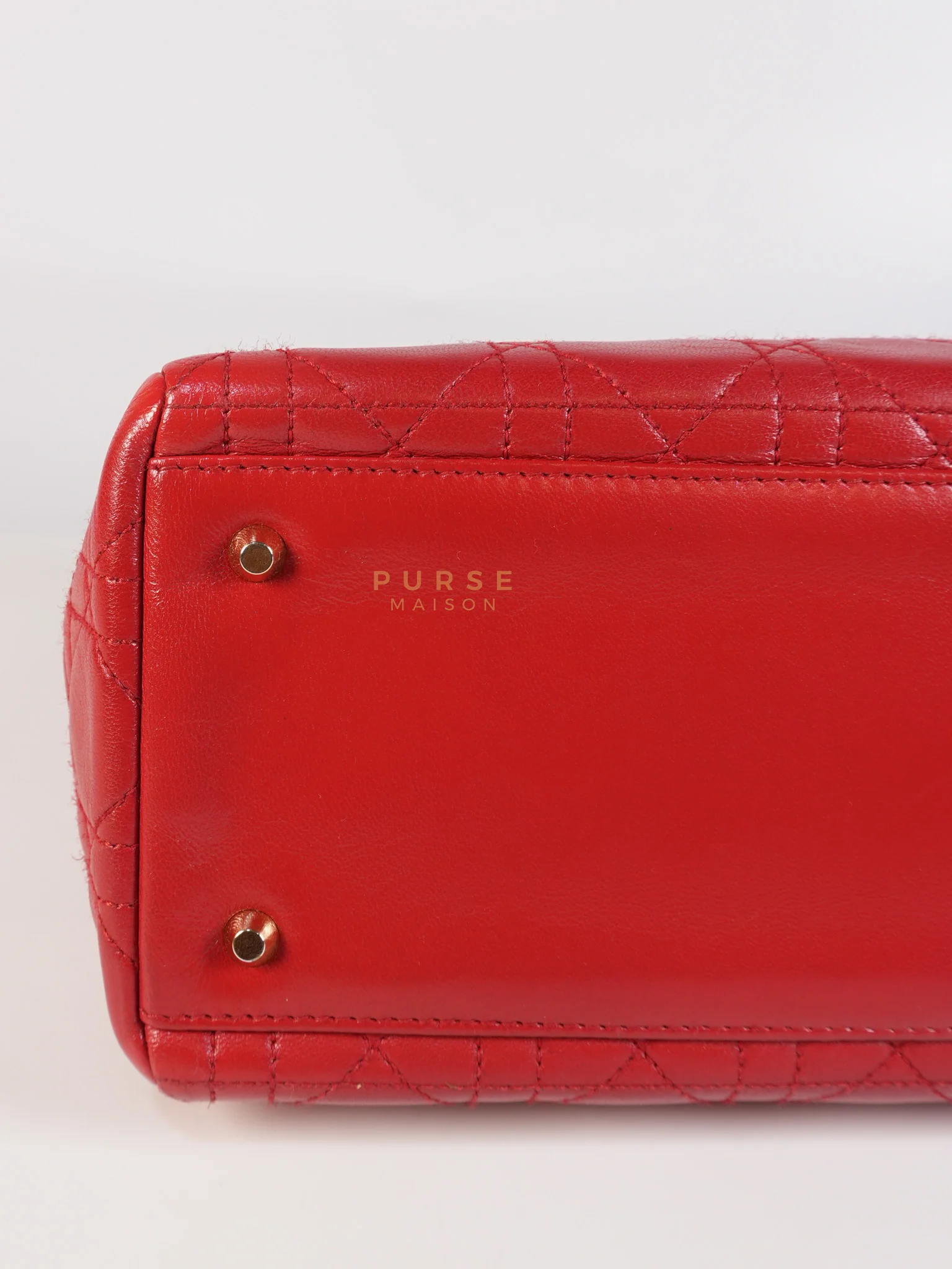 Christian Dior Lady Dior Medium In Red Quilted Lambskin Leather & Gold Hardware - Image 13
