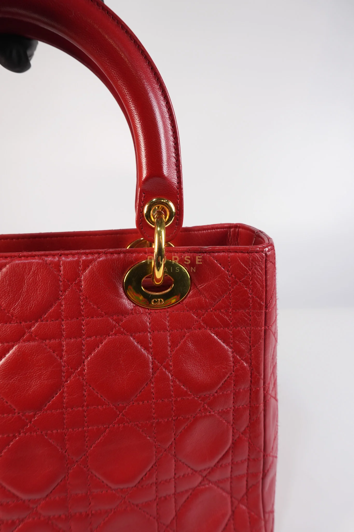 Christian Dior Lady Dior Medium In Red Quilted Lambskin Leather & Gold Hardware - Image 18