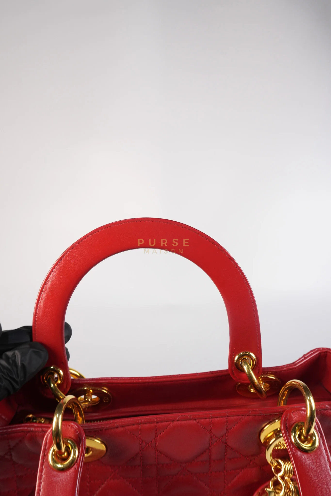 Christian Dior Lady Dior Medium In Red Quilted Lambskin Leather & Gold Hardware - Image 22