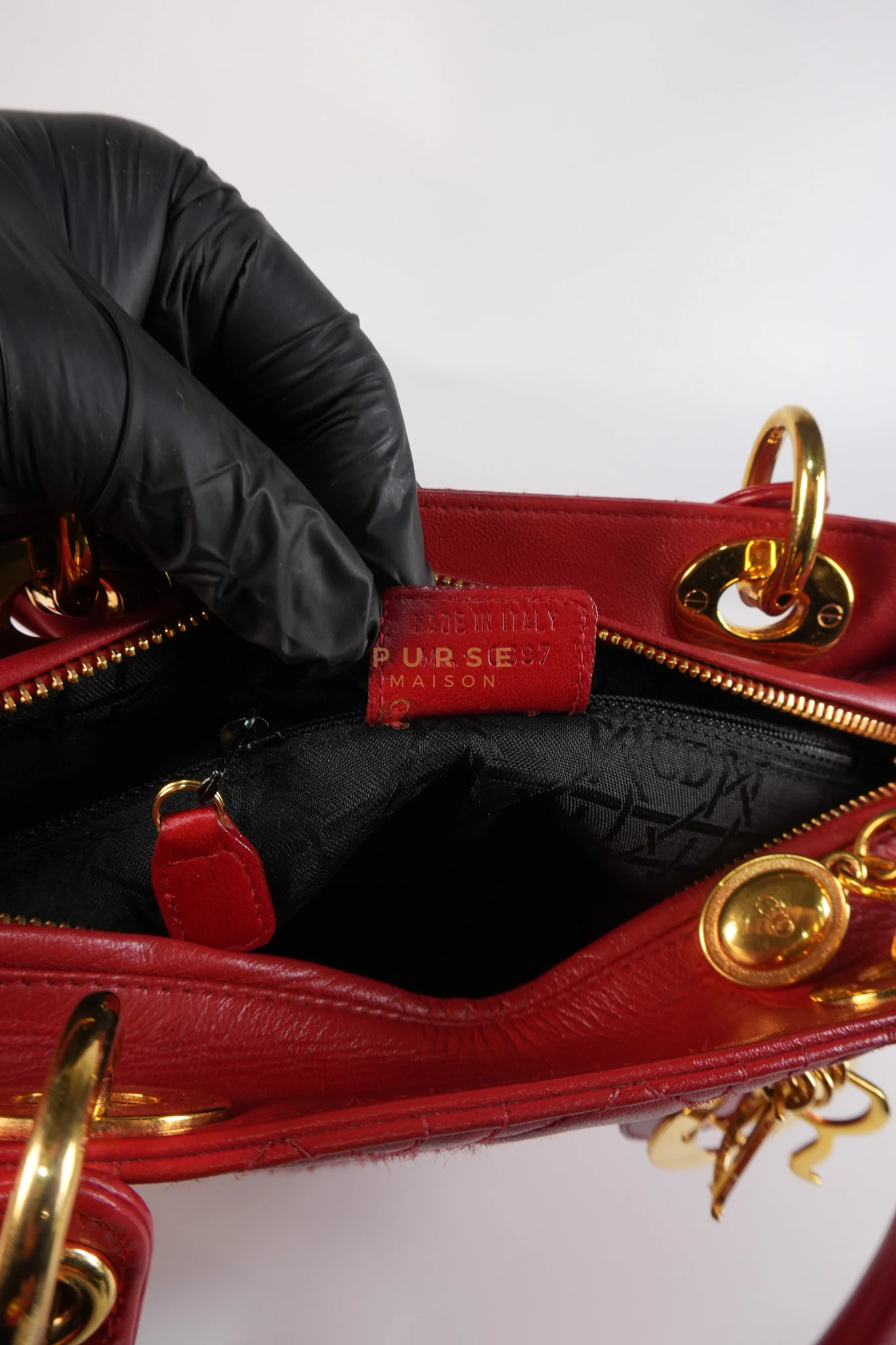 Christian Dior Lady Dior Medium In Red Quilted Lambskin Leather & Gold Hardware - Image 25