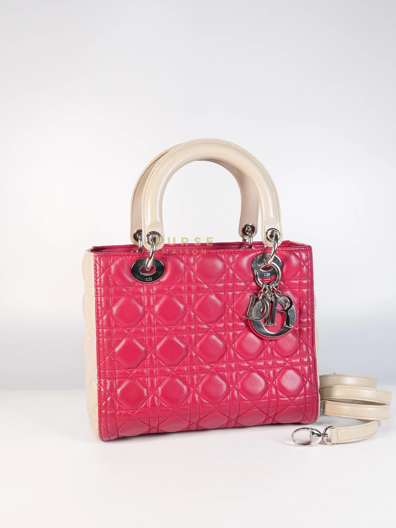 Christian Dior Lady Dior Medium in Rose Sorbet Quilted Cannage Leather & Silver Hardware - Image 2