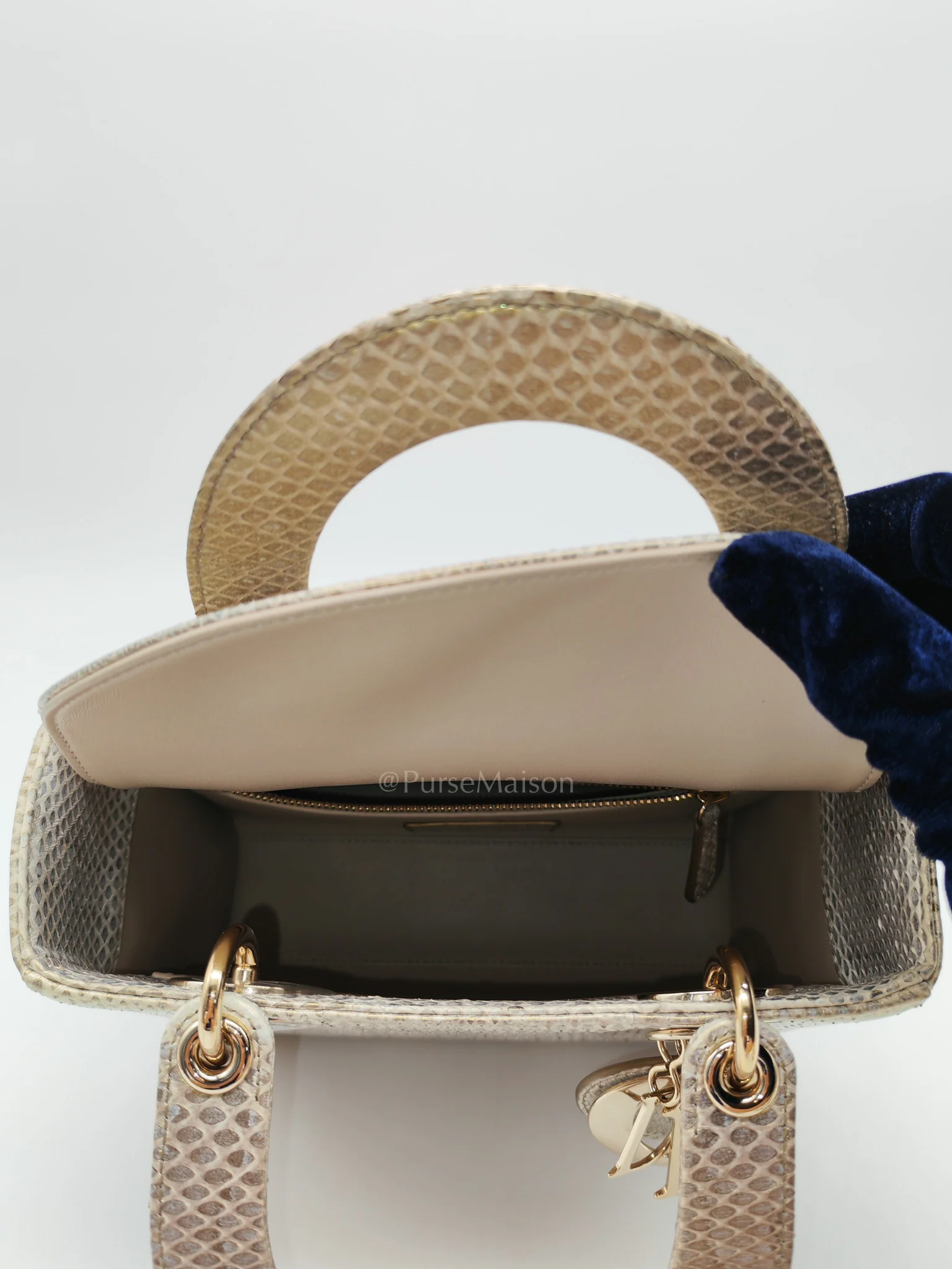Christian Dior Lady Dior Python Small in Metallic Gold Snakeskin Leather Handbag Light Gold Hardware - Image 15