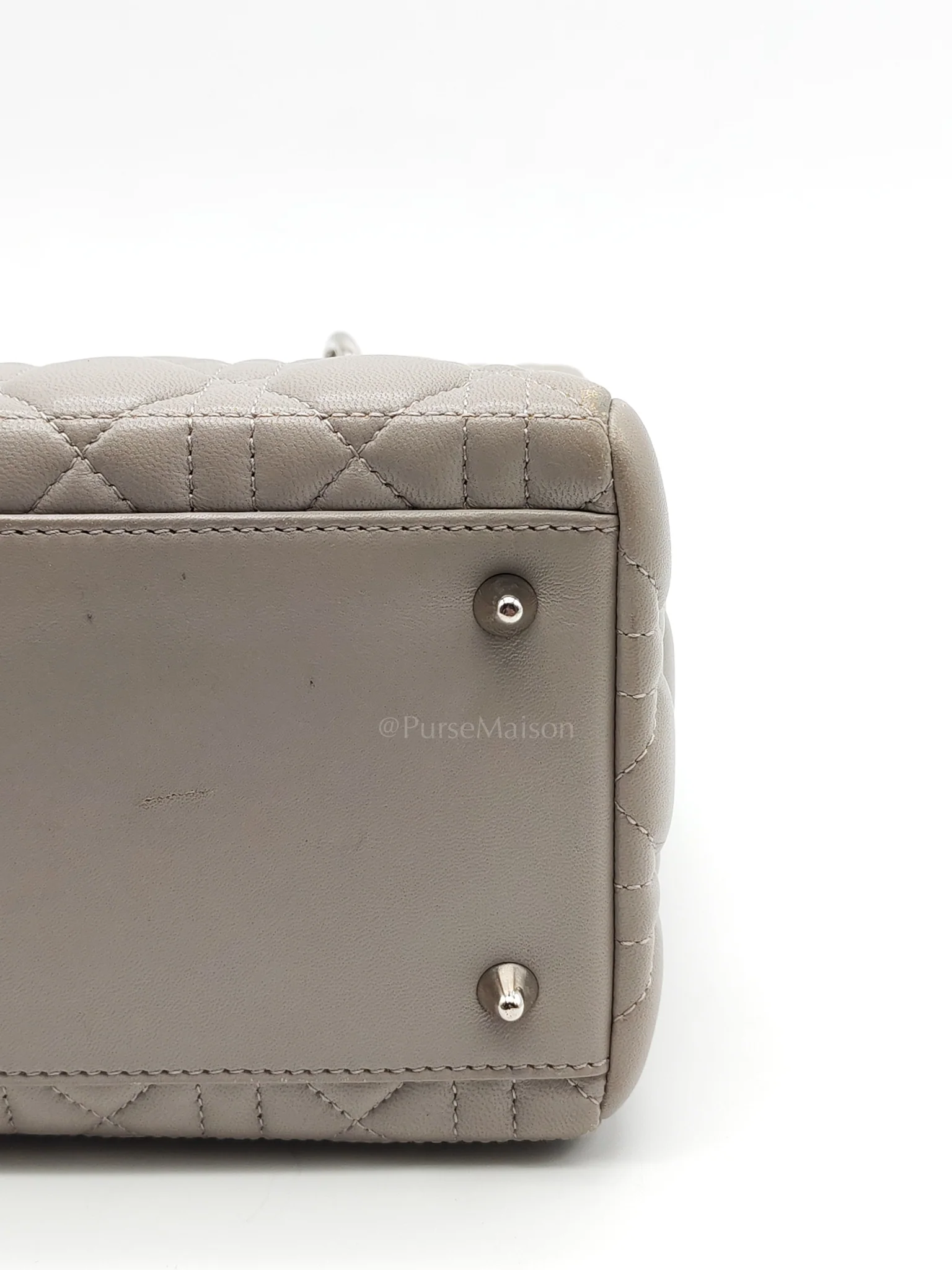 Christian Dior Lady Dior Vintage Medium in Gray Quilted Cannage Lambskin Leather & Silver Hardware - Image 15