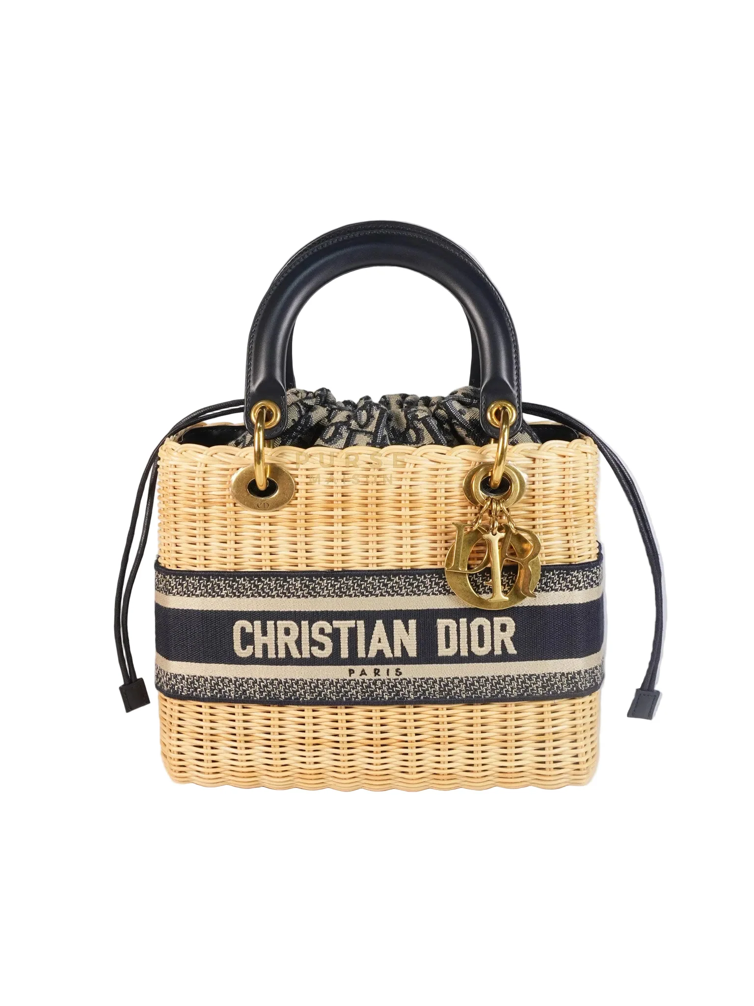 Christian Dior Lady Dior Wicker Medium in Blue Natural Rattan & Oblique Jacquard