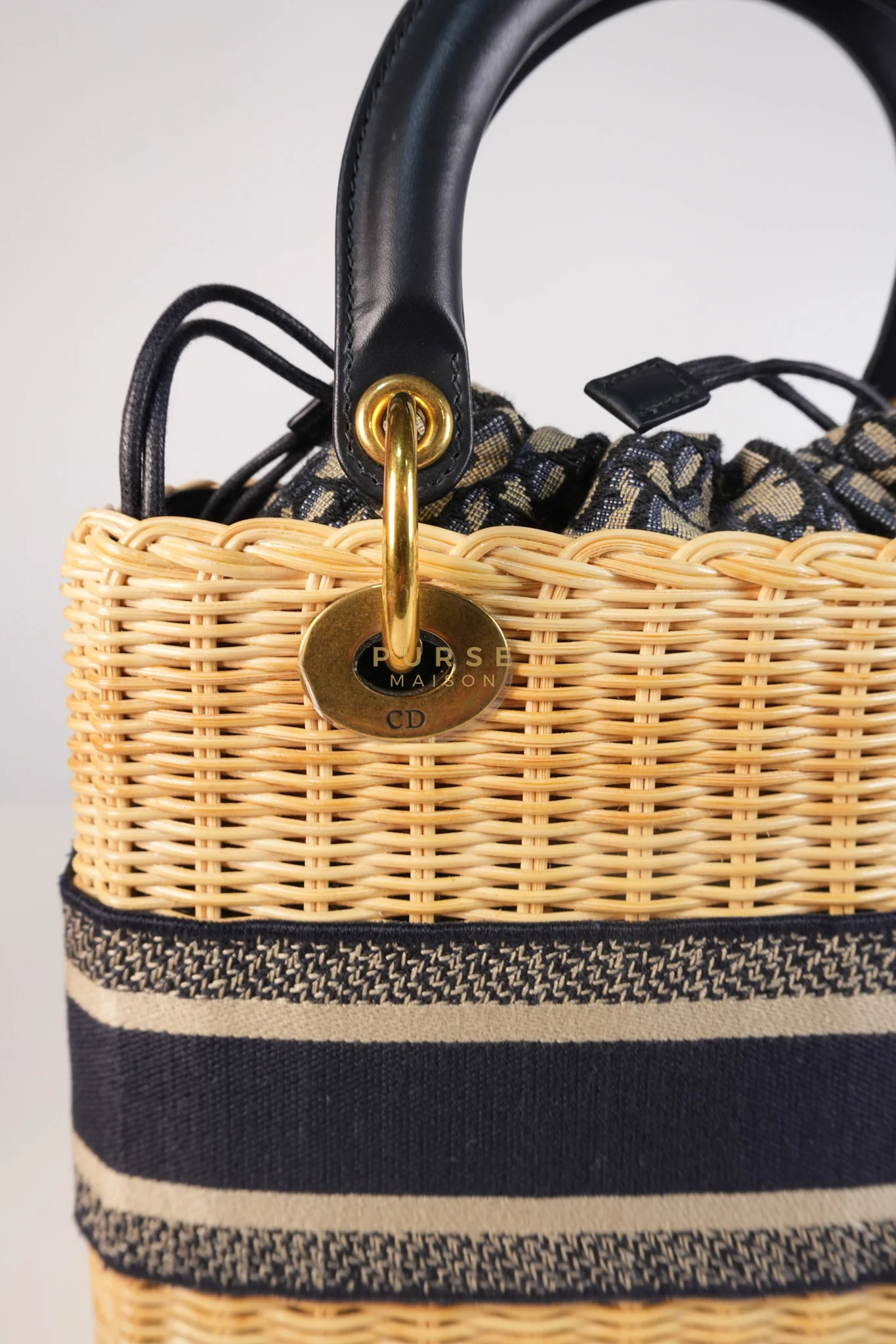 Christian Dior Lady Dior Wicker Medium in Blue Natural Rattan & Oblique Jacquard - Image 17