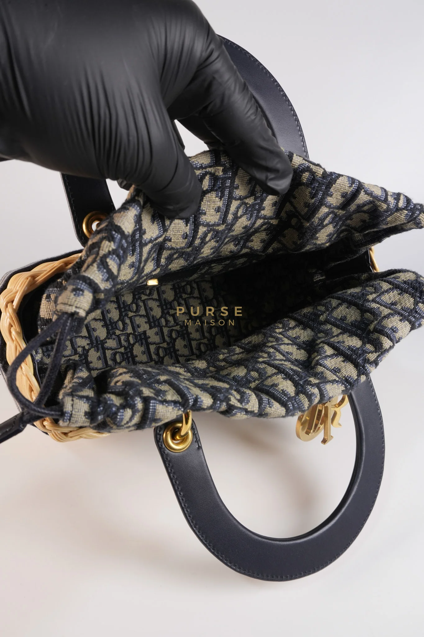 Christian Dior Lady Dior Wicker Medium in Blue Natural Rattan & Oblique Jacquard - Image 21