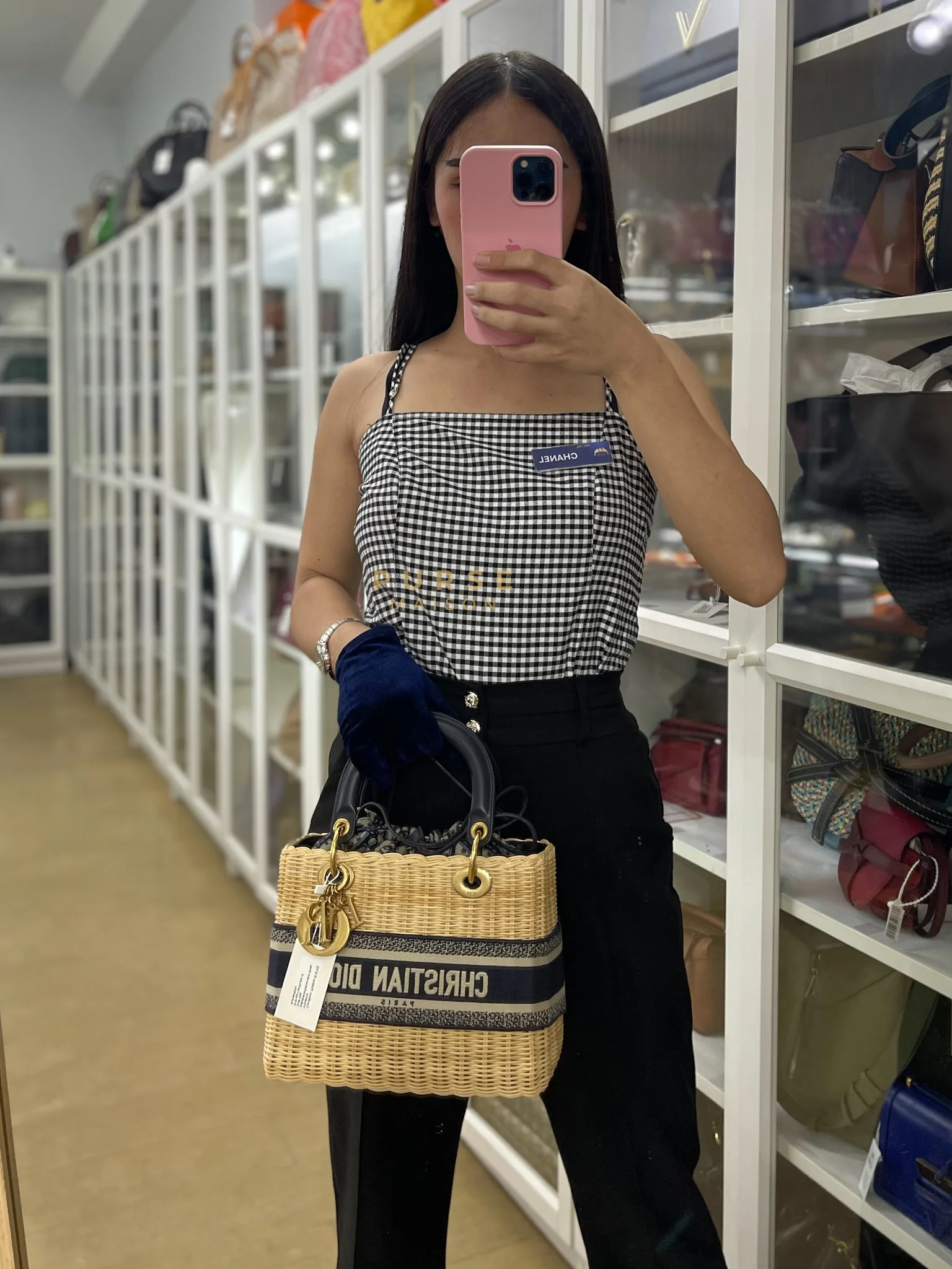 Christian Dior Lady Dior Wicker Medium in Blue Natural Rattan & Oblique Jacquard - Image 34