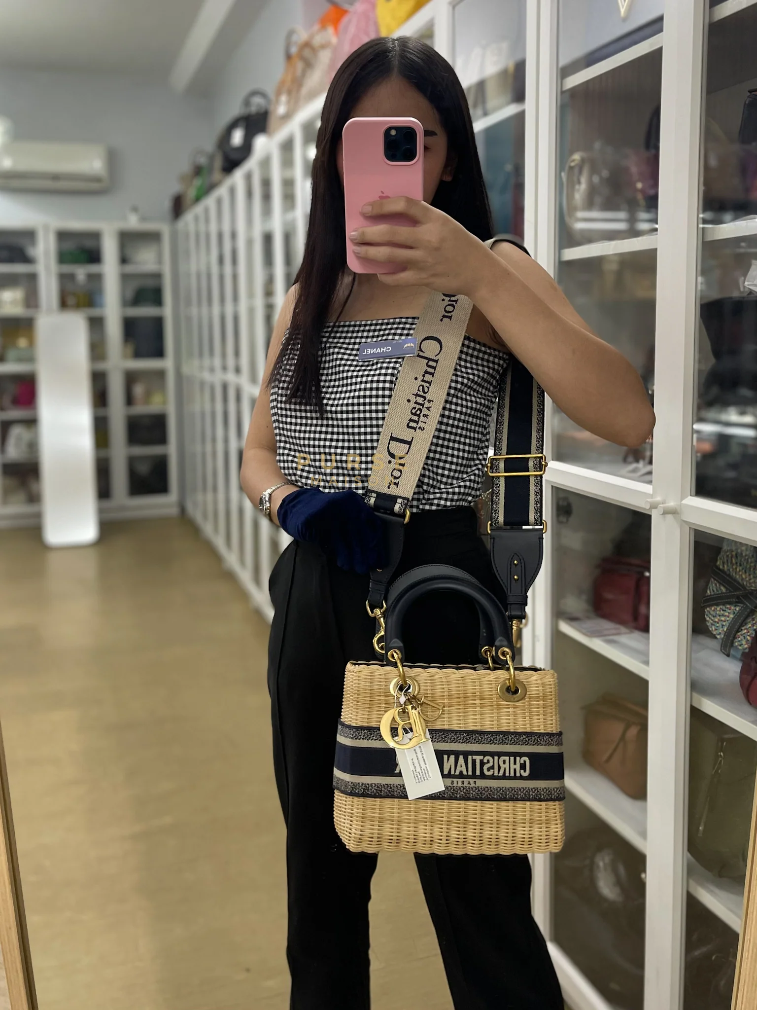 Christian Dior Lady Dior Wicker Medium in Blue Natural Rattan & Oblique Jacquard - Image 35