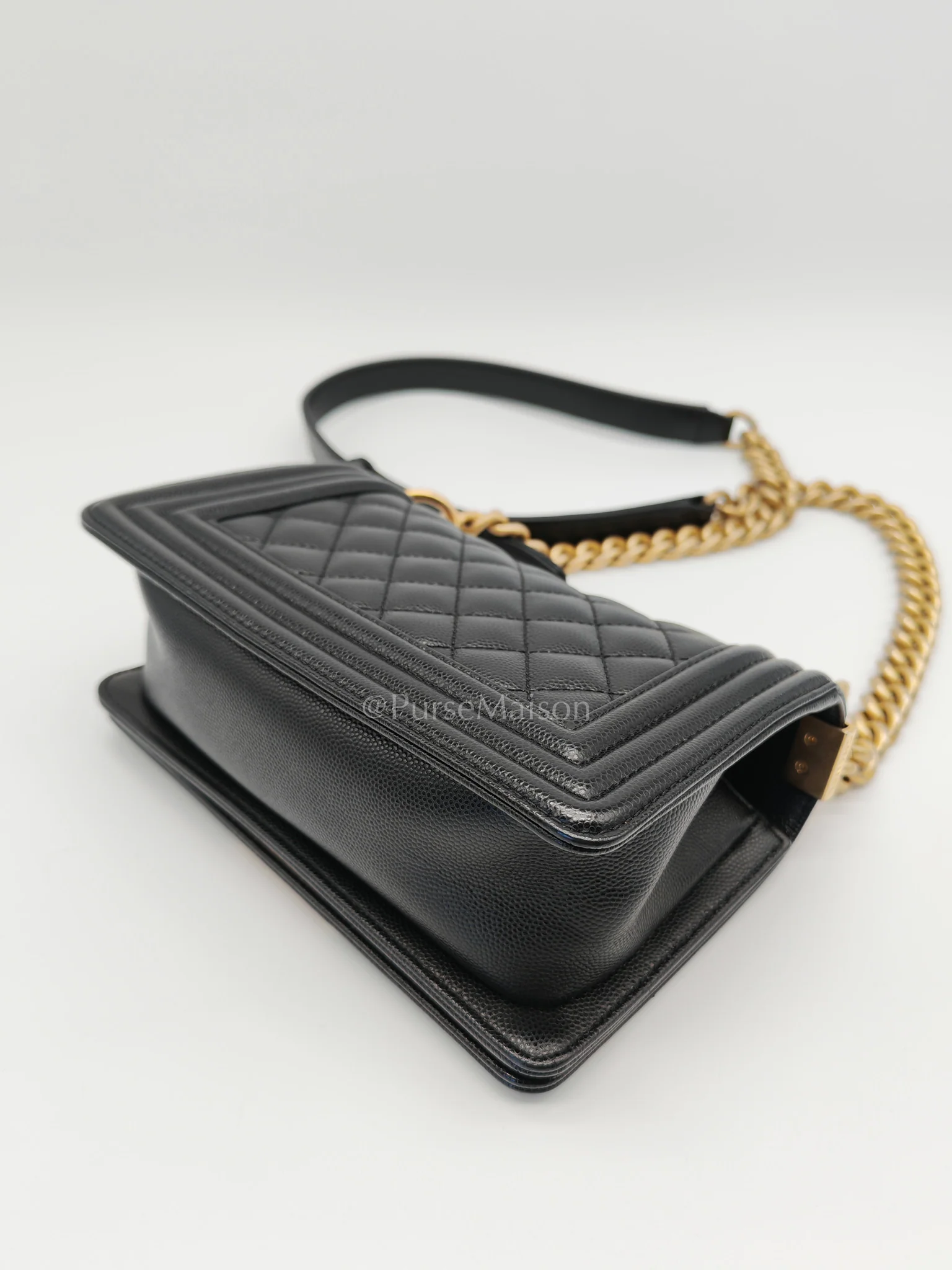 Chanel Boy Small in Black Quilted Calfskin Leather and Aged Gold Hardware (Microchip) - Image 11