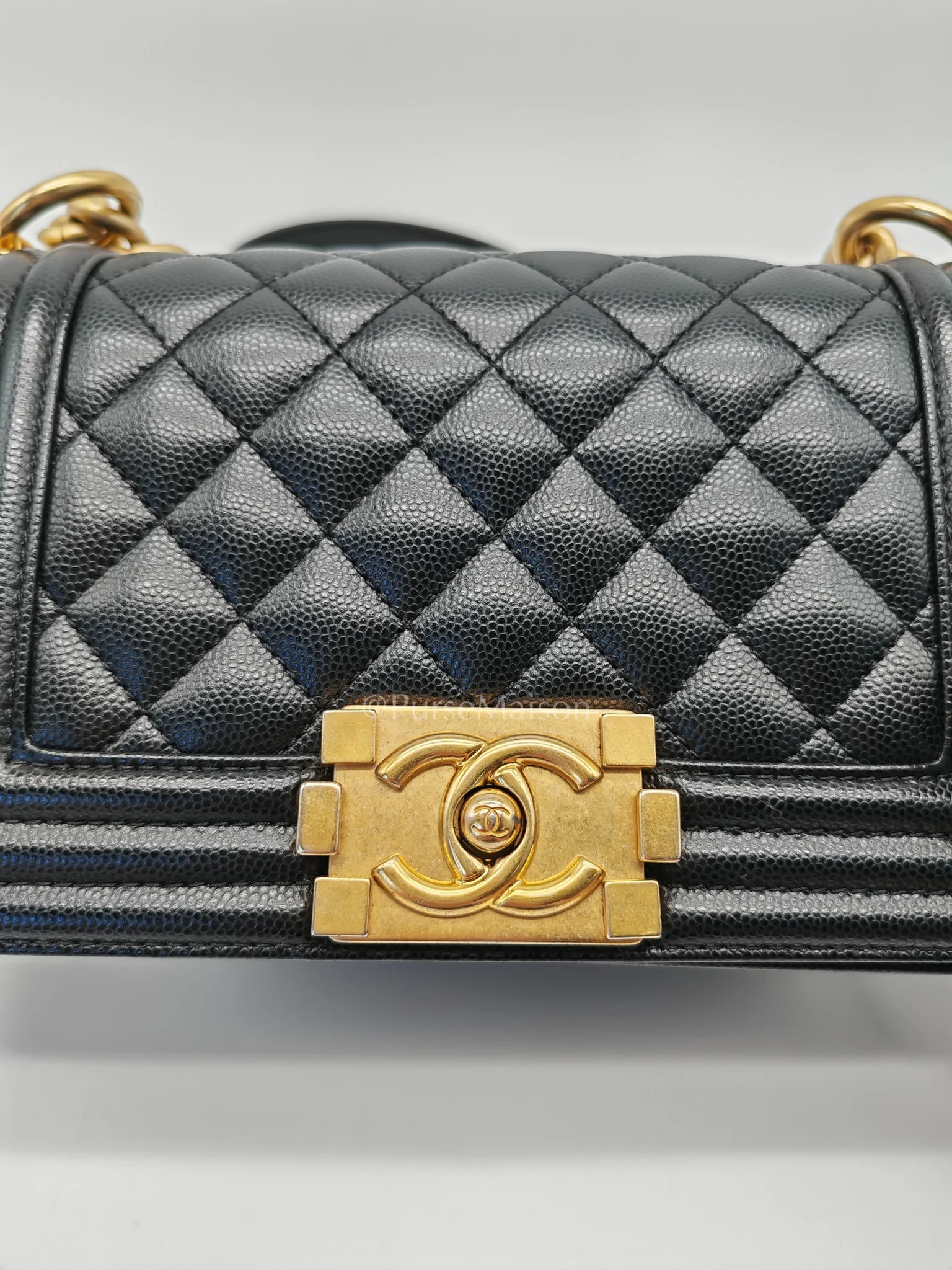 Chanel Boy Small in Black Quilted Calfskin Leather and Aged Gold Hardware (Microchip) - Image 12